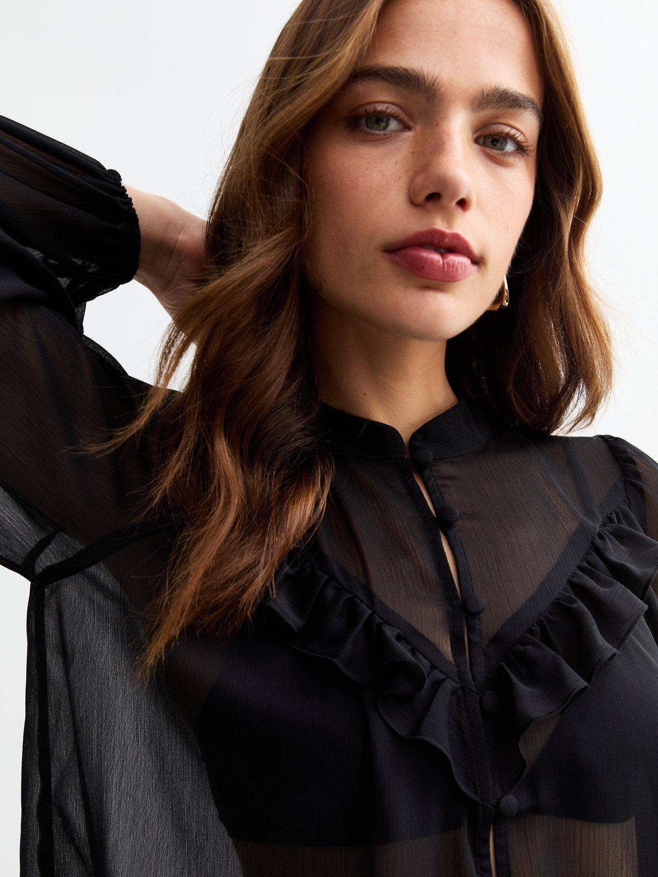 new-look-frilly-trimmed-chiffon-blouse-blackoutfit