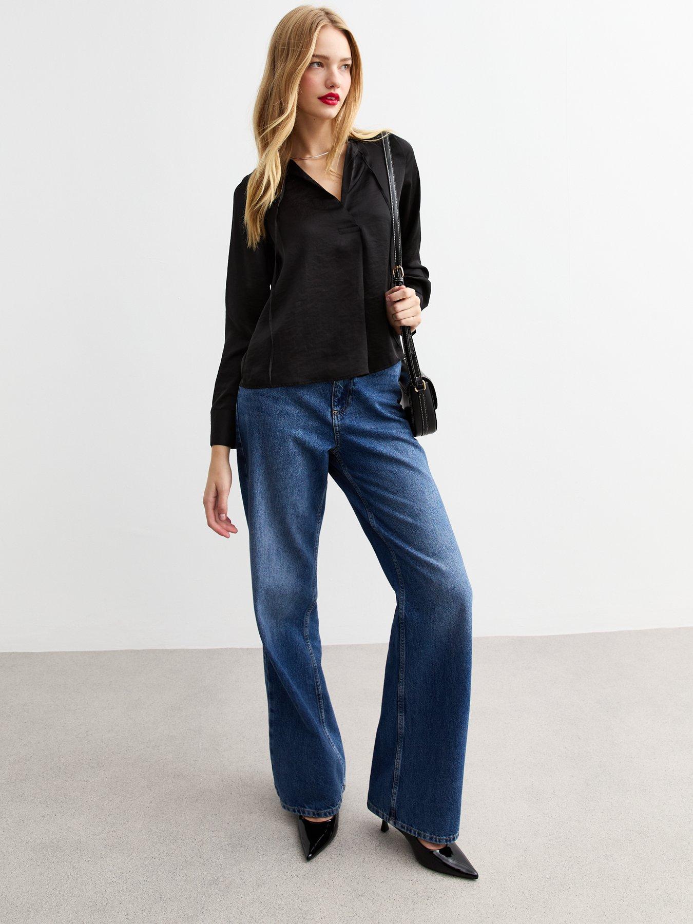 new-look-tie-neck-satin-top-blackback