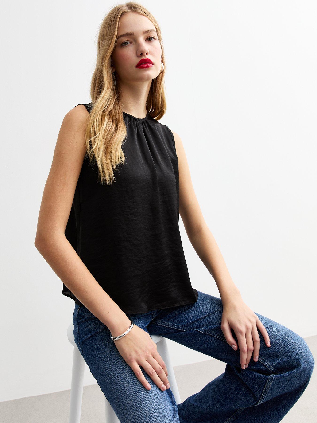 new-look-pleated-neck-sleeveless-top-blackfront