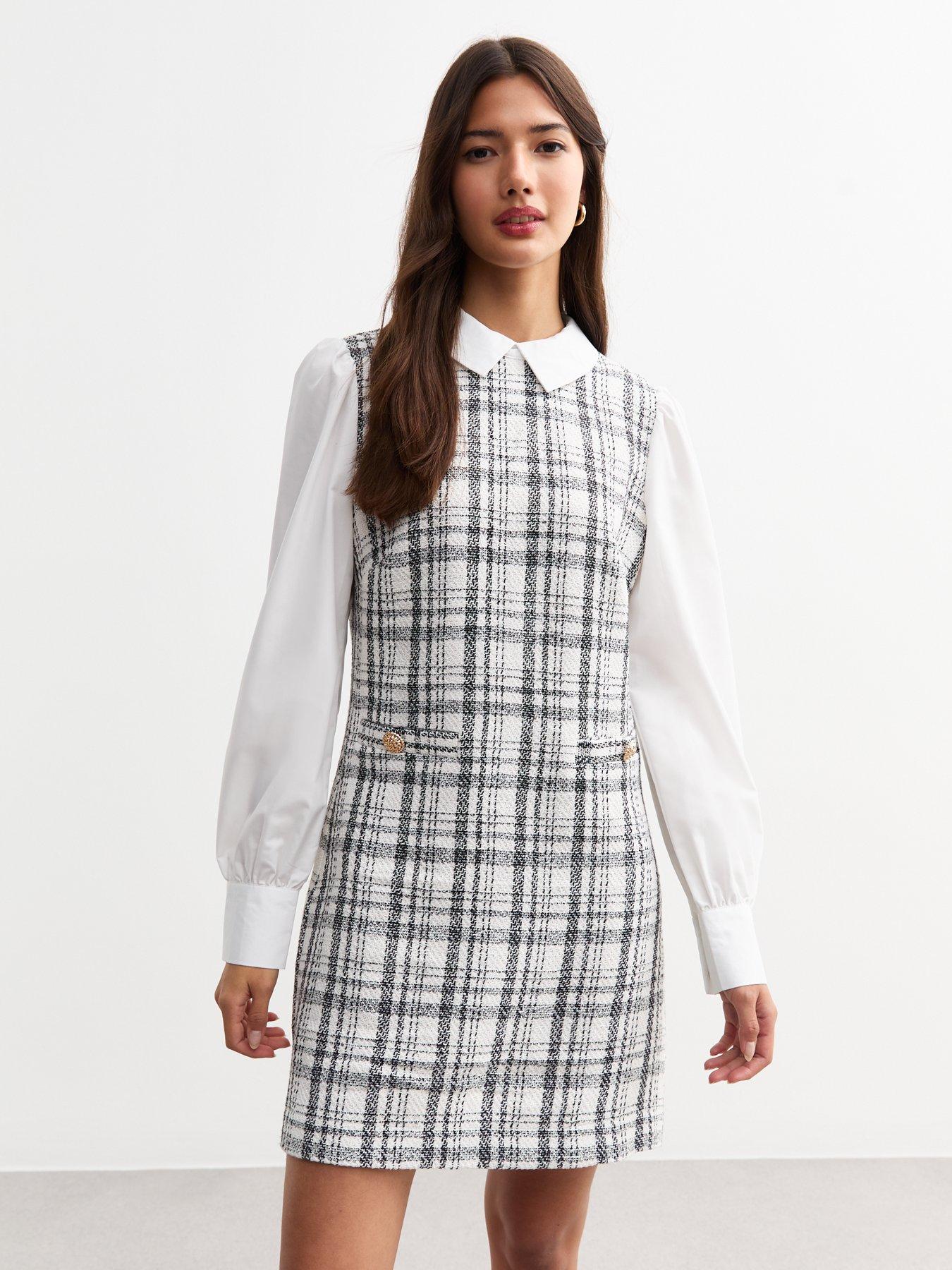 new-look-checked-boucle-2-in-1-mini-dress-blackwhite