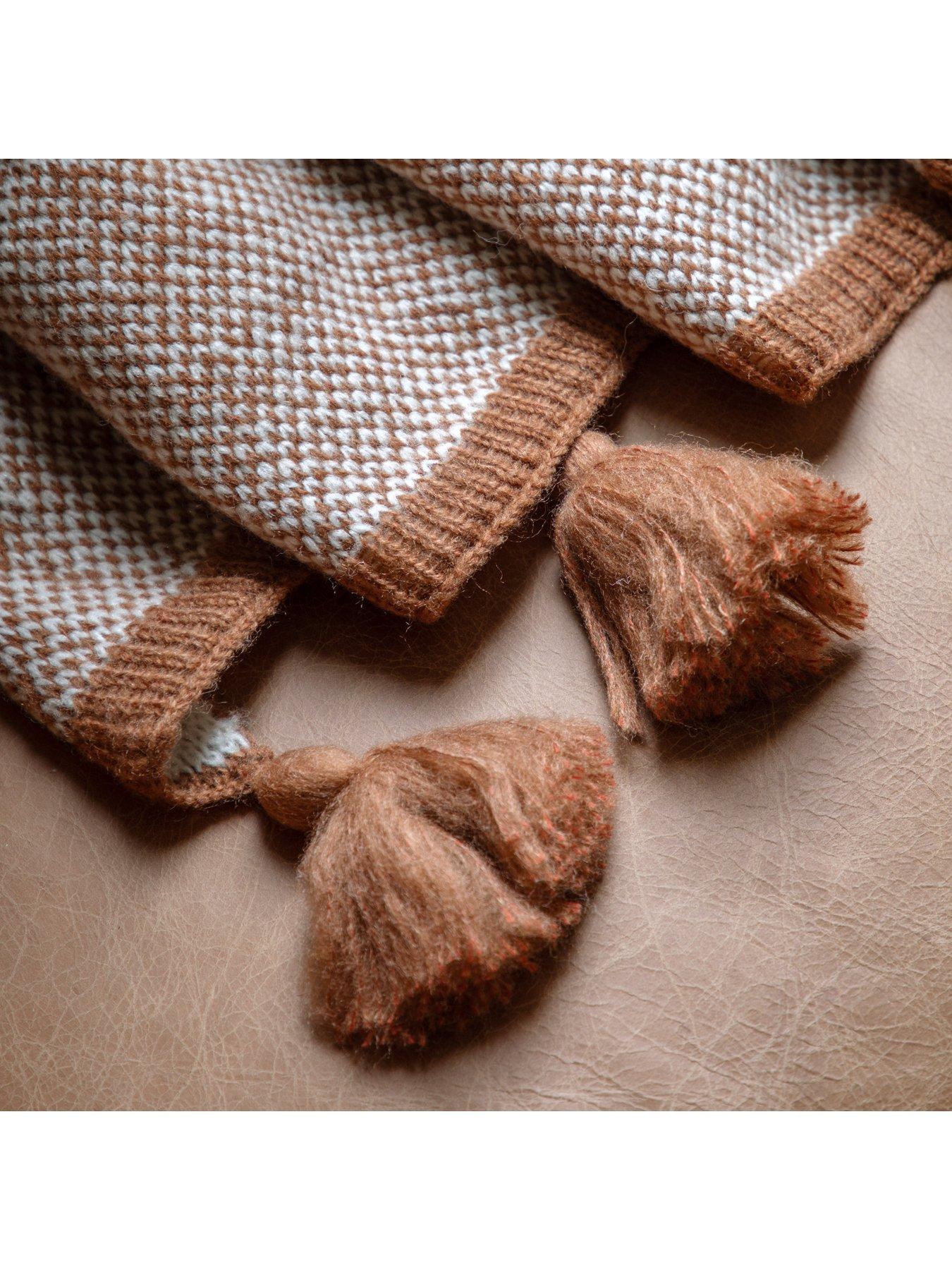 Image 3 of 3 of Gallery Knitted Border Tassel Throw Rust 1300x1700mm