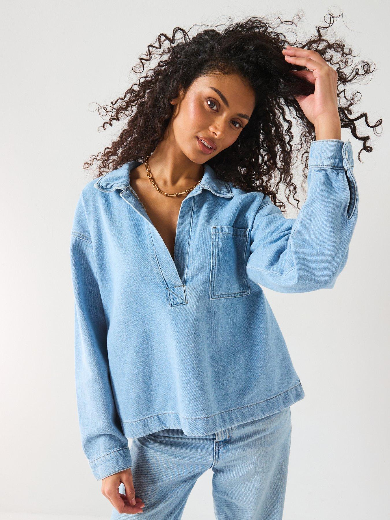 only-birdie-long-sleeve-polo-denim-shirt-blue