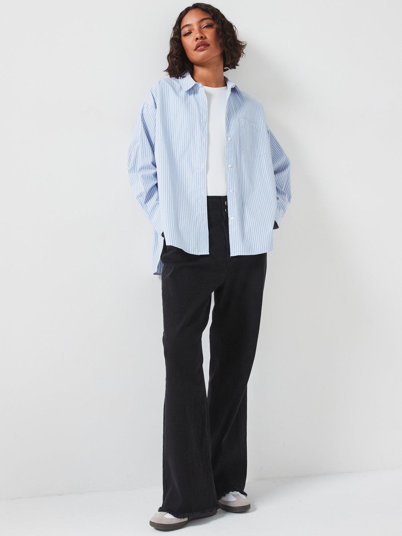 pieces-long-sleeve-loose-woven-shirt-blueback