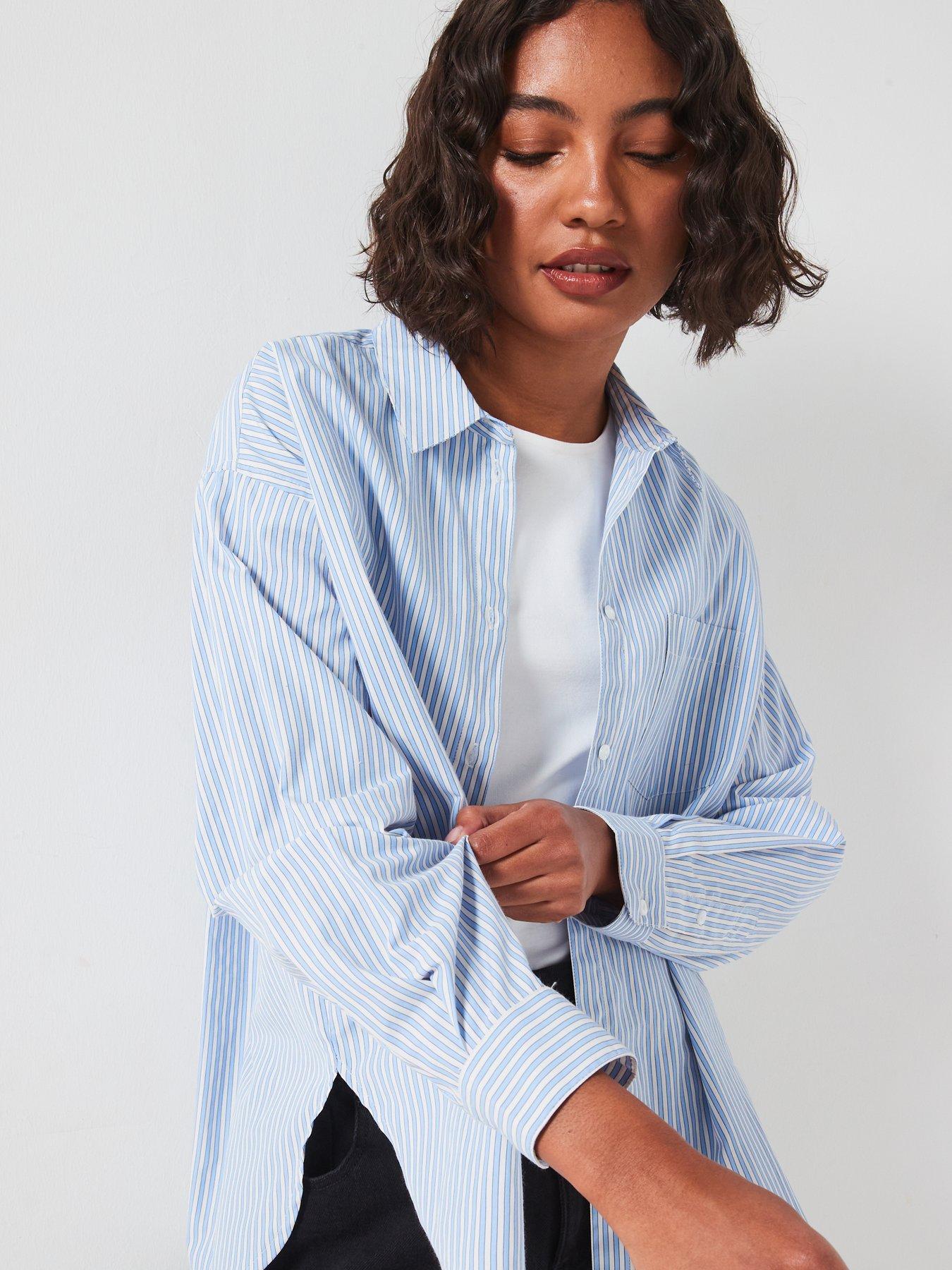 pieces-long-sleeve-loose-woven-shirt-blueoutfit