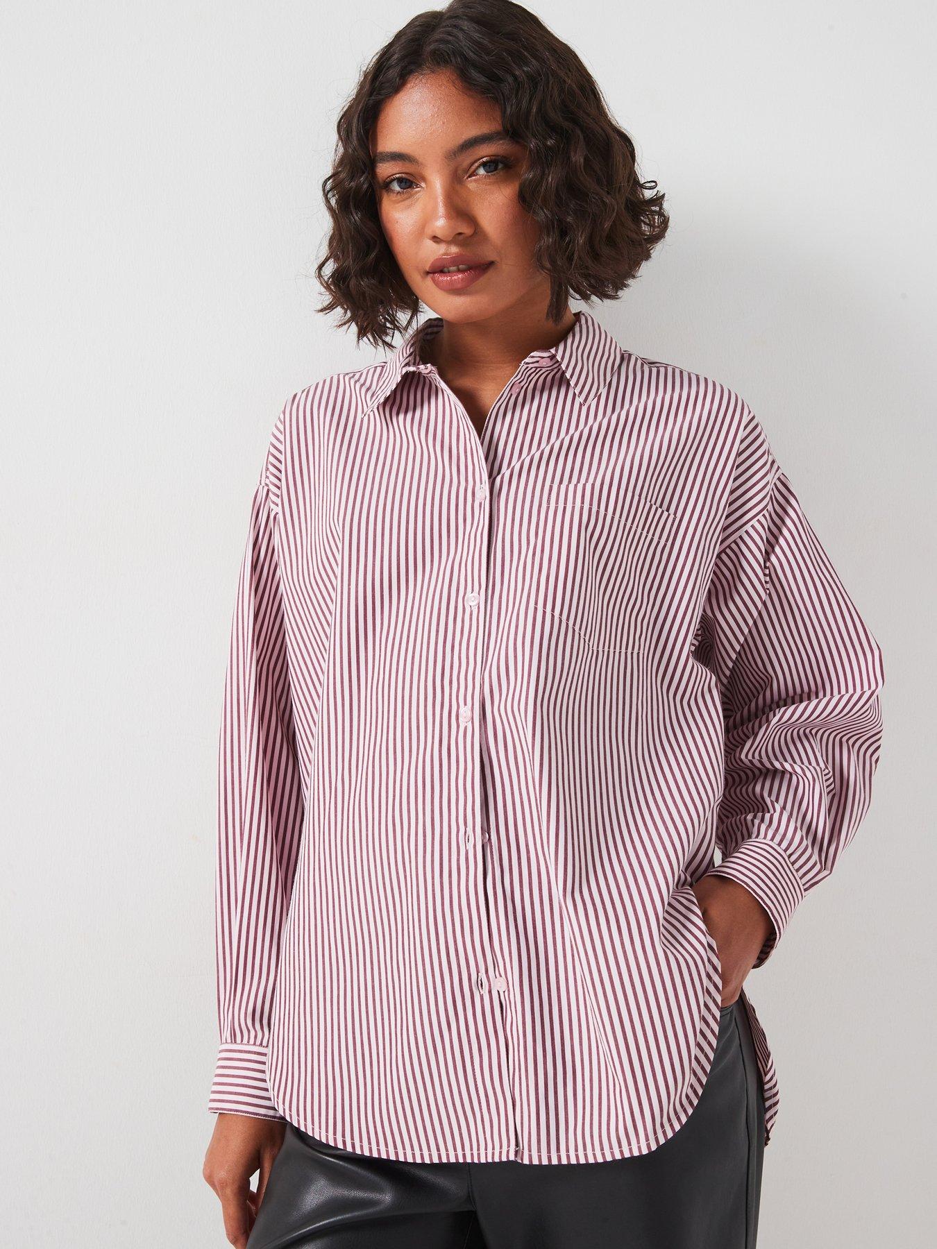 pieces-long-sleeve-loose-woven-shirt-red