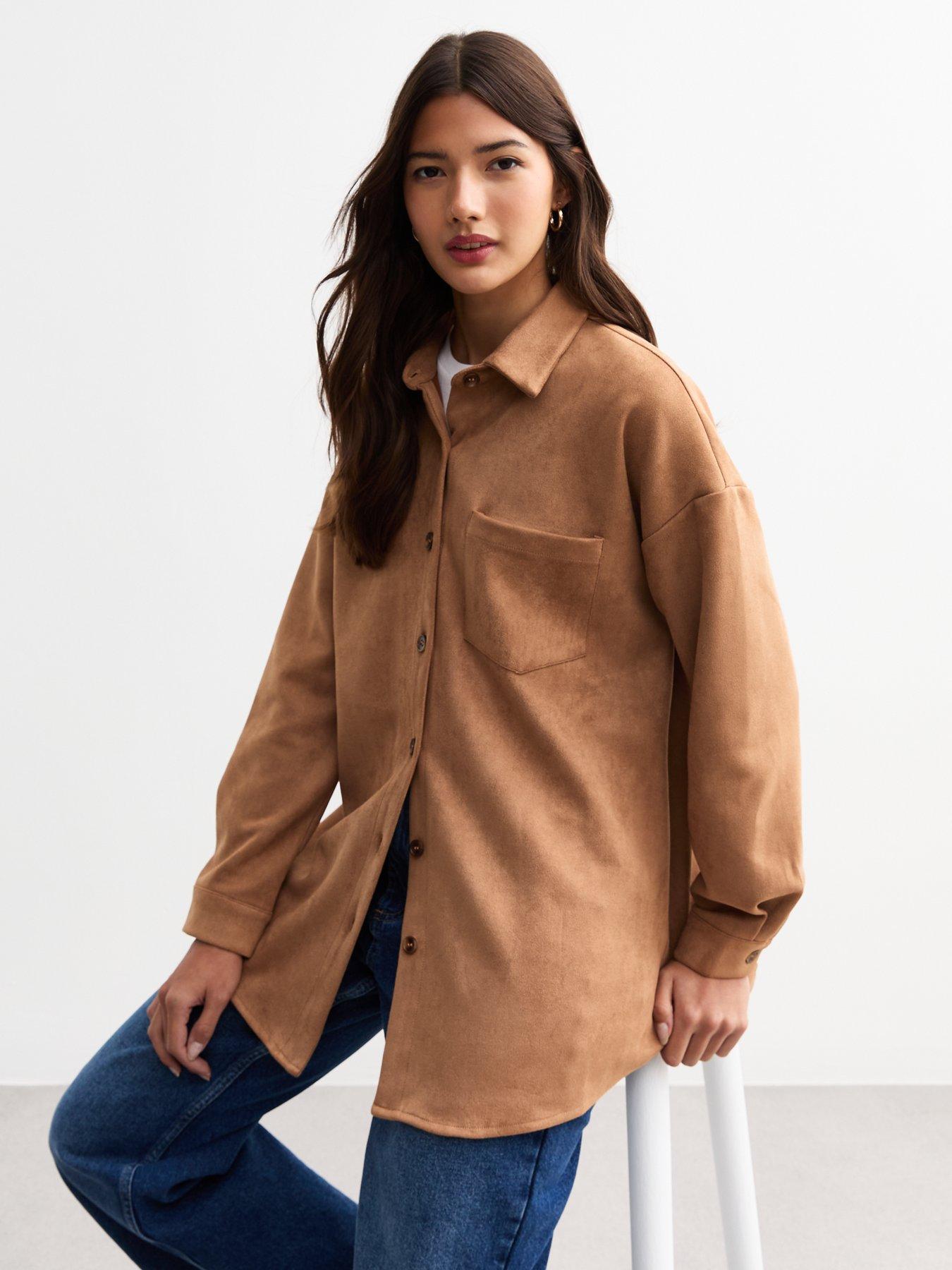 new-look-tan-oversized-suedette-shirt-brownfront