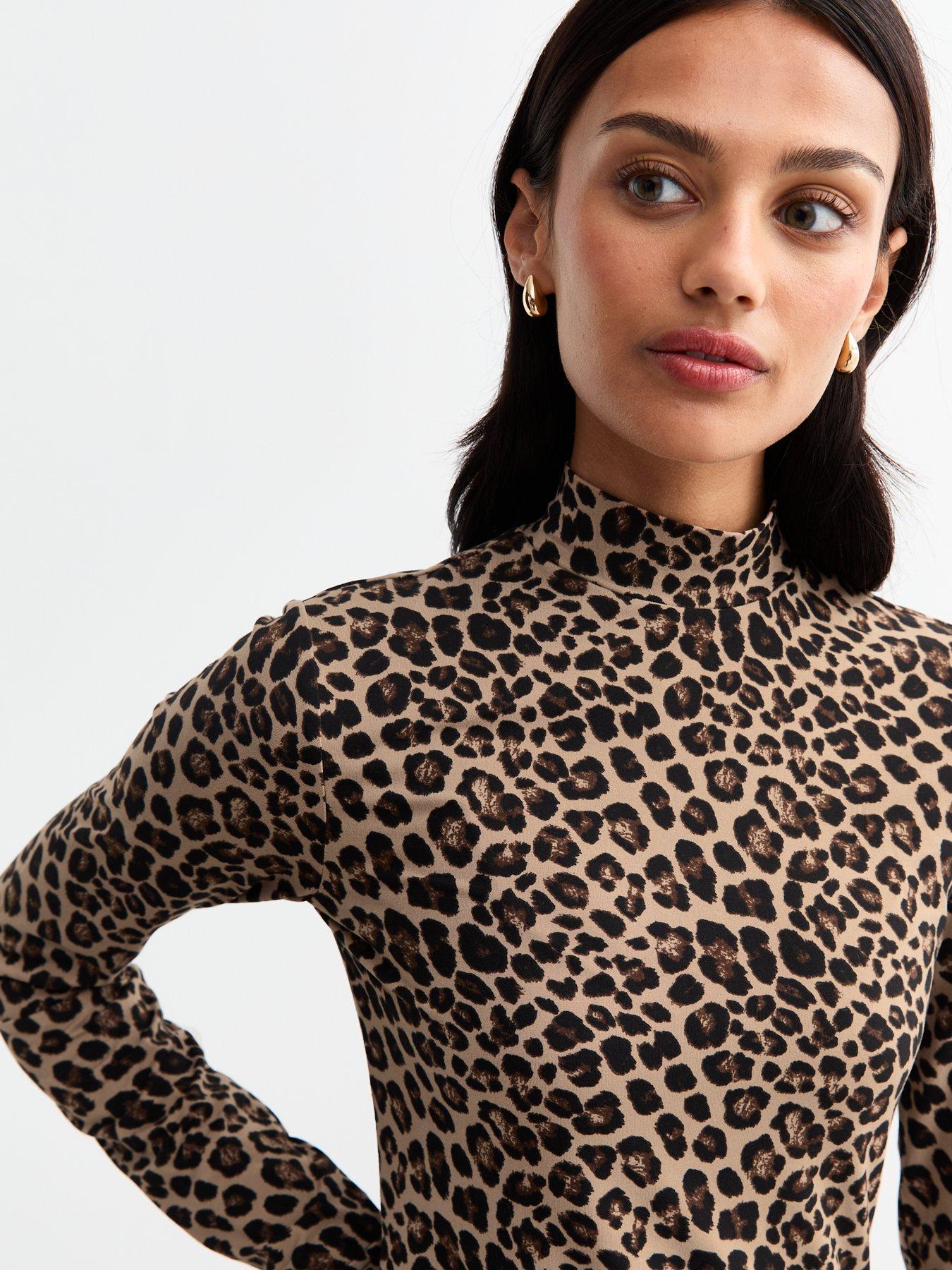 new-look-leopard-long-sleeve-mini-dress-brownoutfit