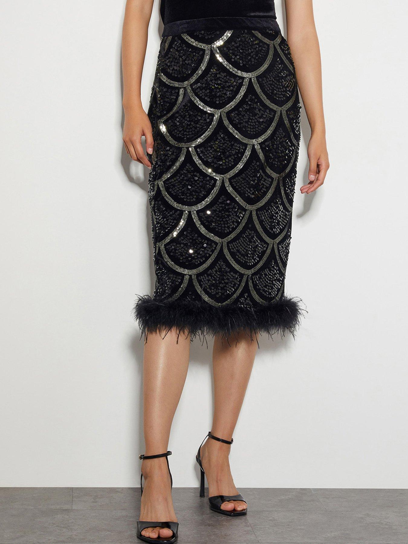 monsoon-sira-sequin-feather-skirt-black