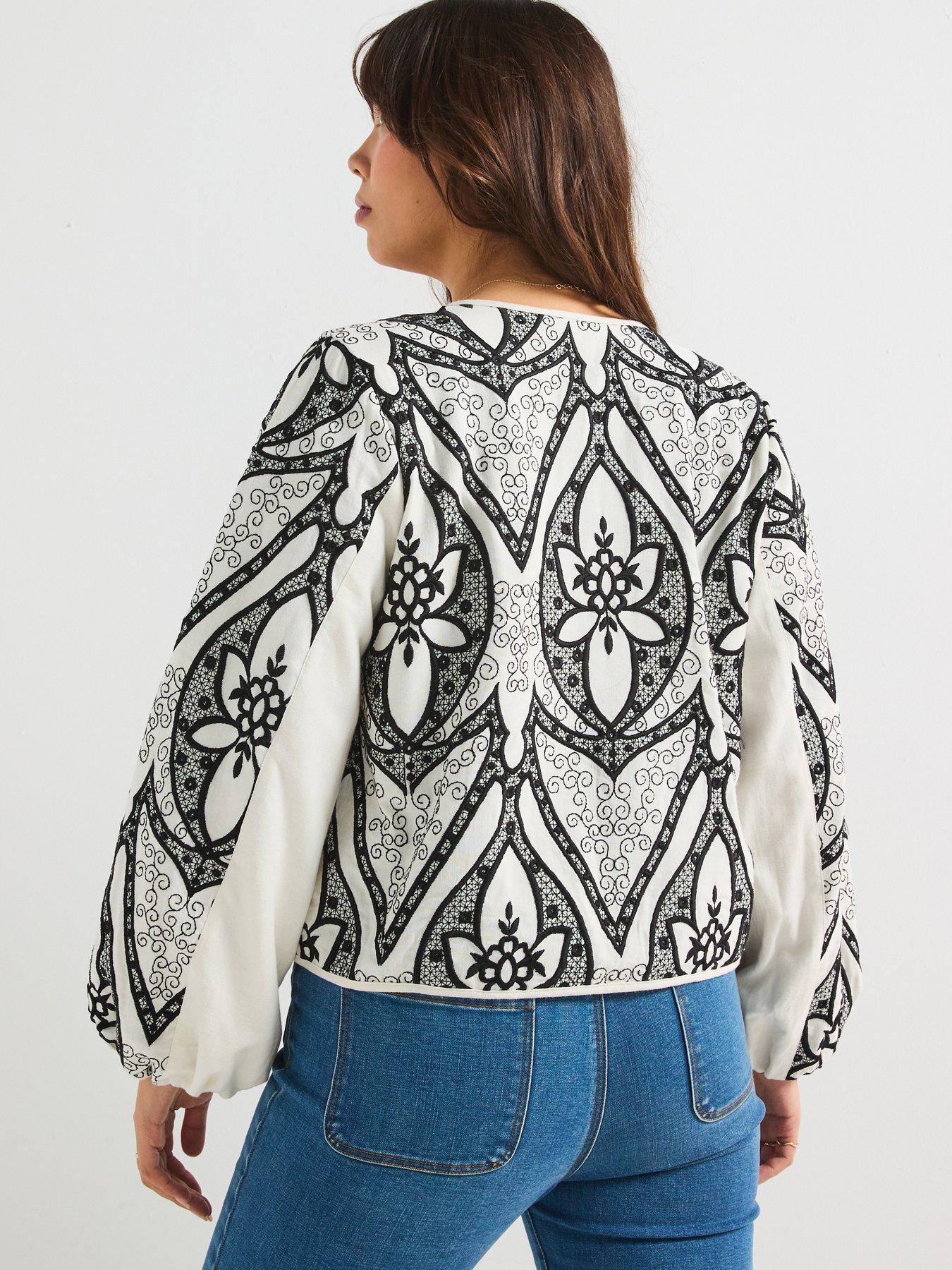 Image 2 of 6 of V by Very Curve Mono Embroidered Jacket - Black