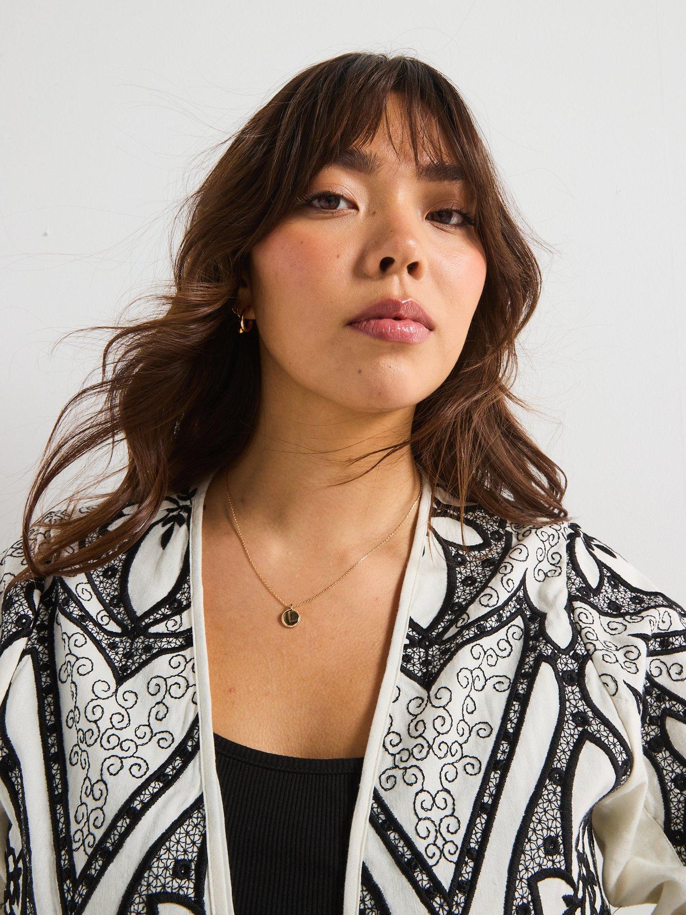 Image 5 of 6 of V by Very Curve Mono Embroidered Jacket - Black