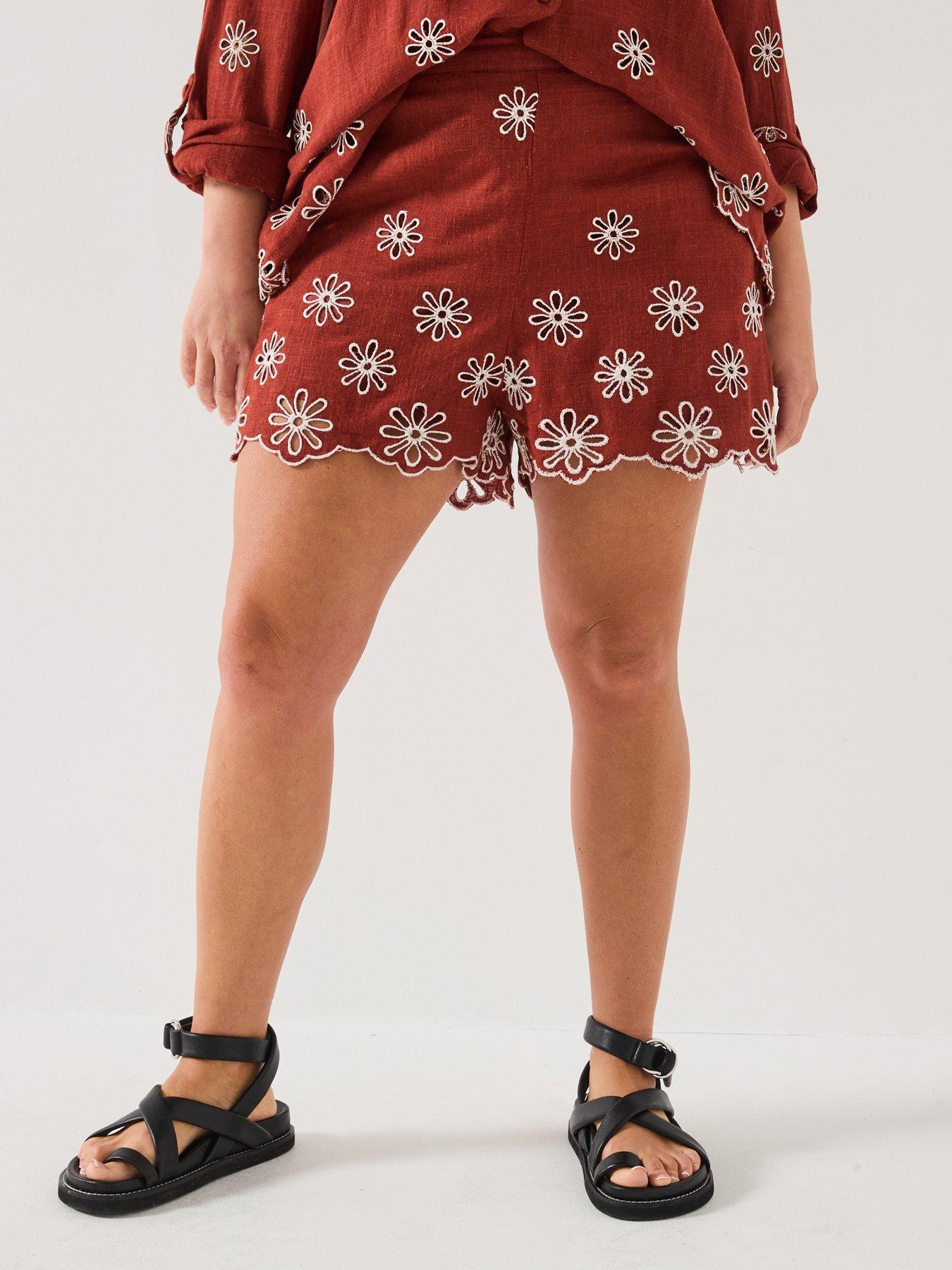 Image 1 of 6 of V by Very Curve Embroidered Short Co-Ord - Rust