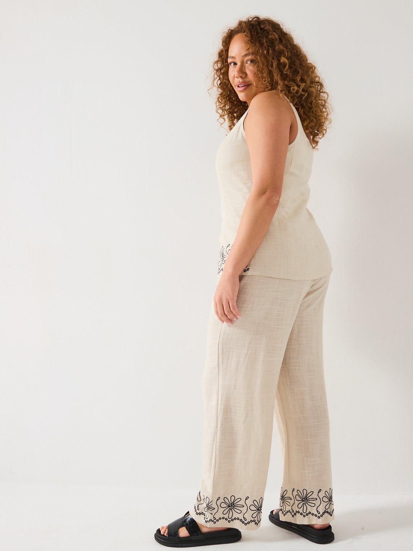 v-by-very-curve-embroidered-hem-linen-mix-trousers-beigedetail