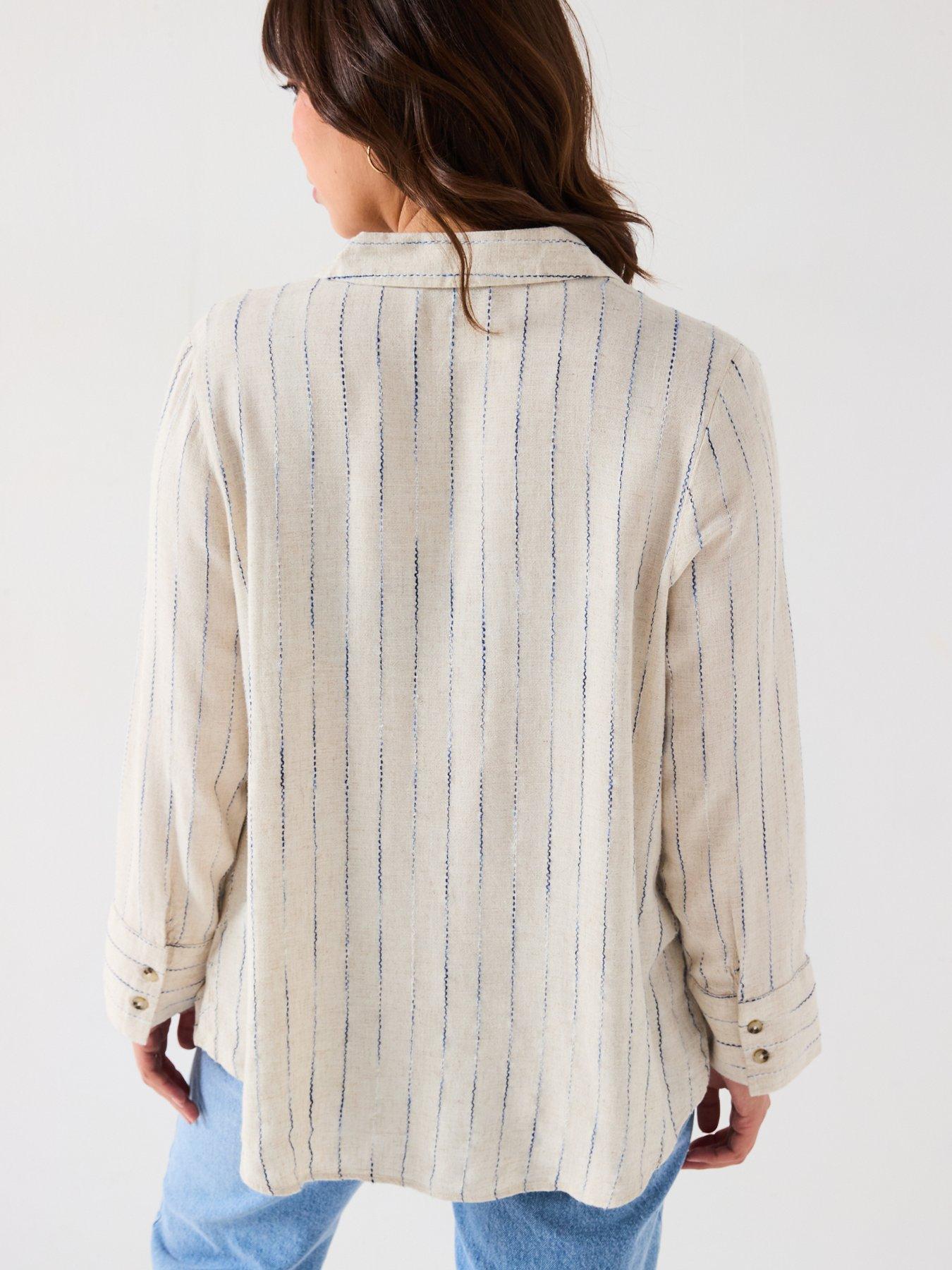 v-by-very-curve-stripe-linen-mix-wrap-blouse-beigestillFront