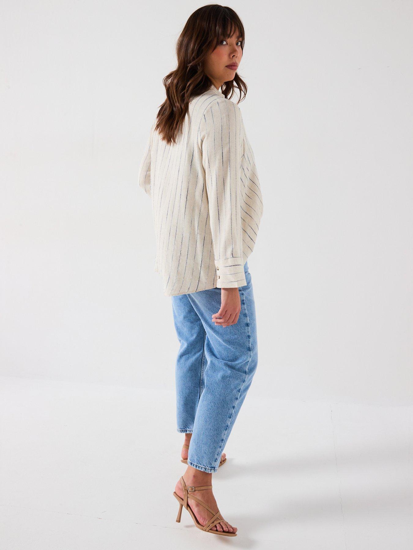 v-by-very-curve-stripe-linen-mix-wrap-blouse-beigedetail