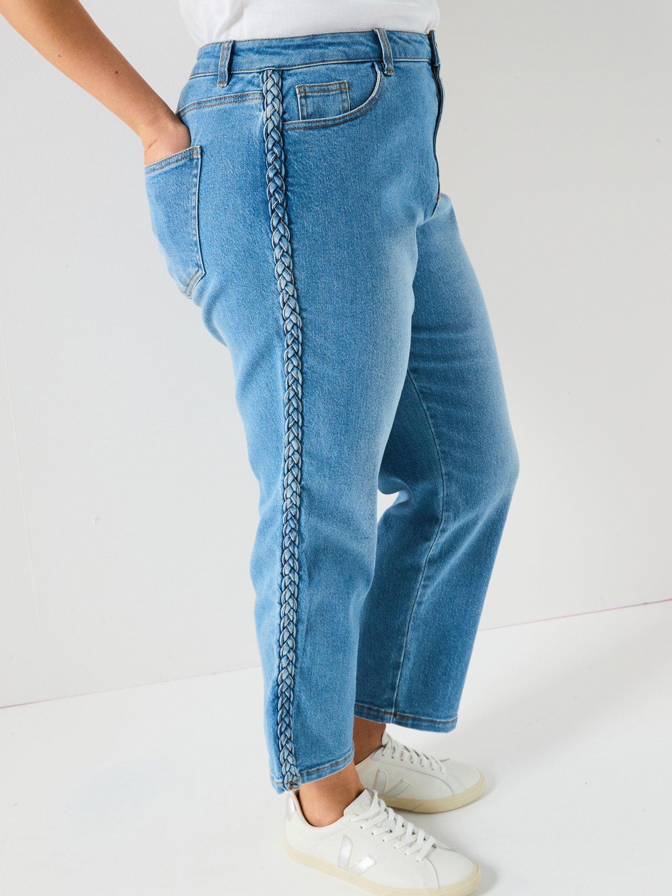 Image 1 of 6 of V by Very Curve Straight Leg Plaited Stretch Jean - Mid Wash