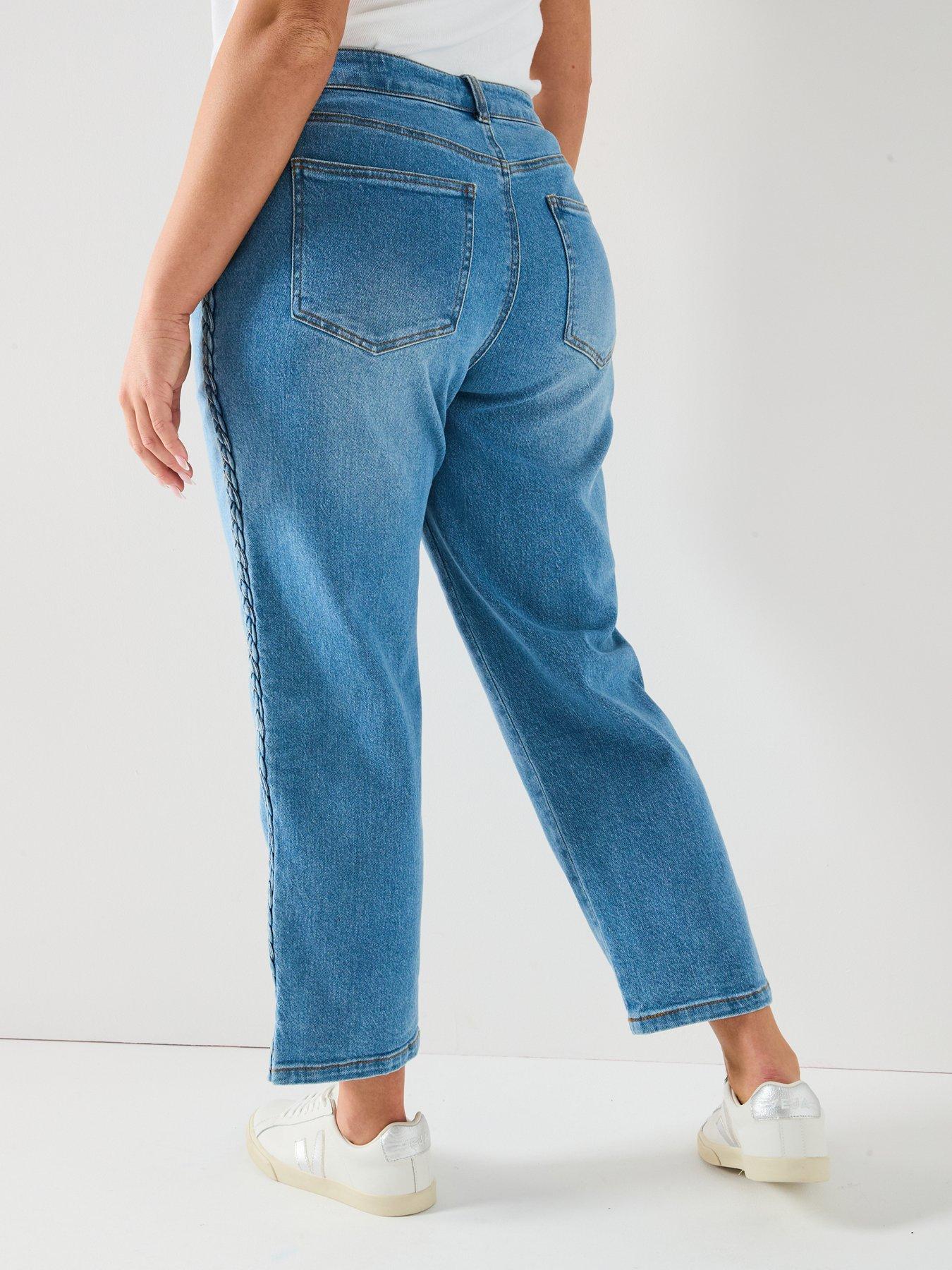 Image 2 of 6 of V by Very Curve Straight Leg Plaited Stretch Jean - Mid Wash