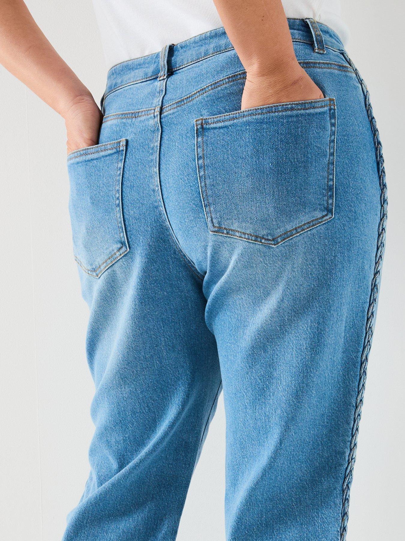Image 4 of 6 of V by Very Curve Straight Leg Plaited Stretch Jean - Mid Wash