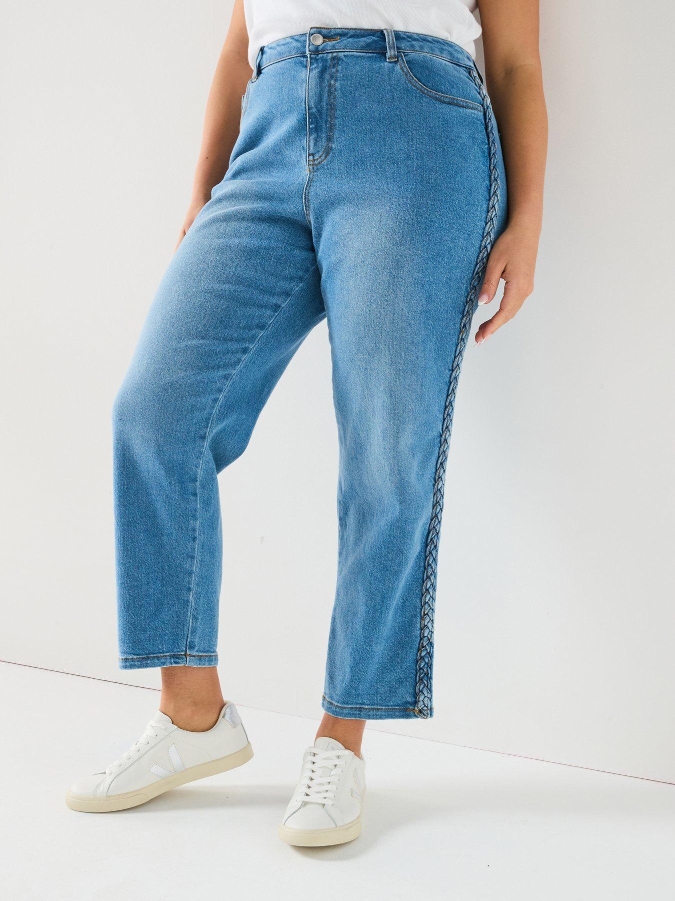 Image 5 of 6 of V by Very Curve Straight Leg Plaited Stretch Jean - Mid Wash