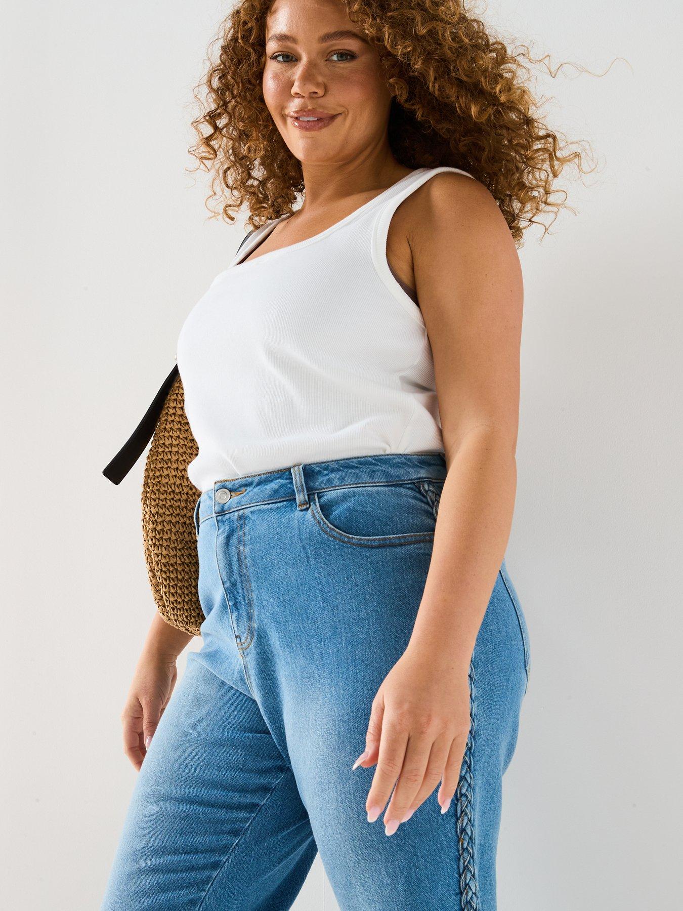 Image 6 of 6 of V by Very Curve Straight Leg Plaited Stretch Jean - Mid Wash