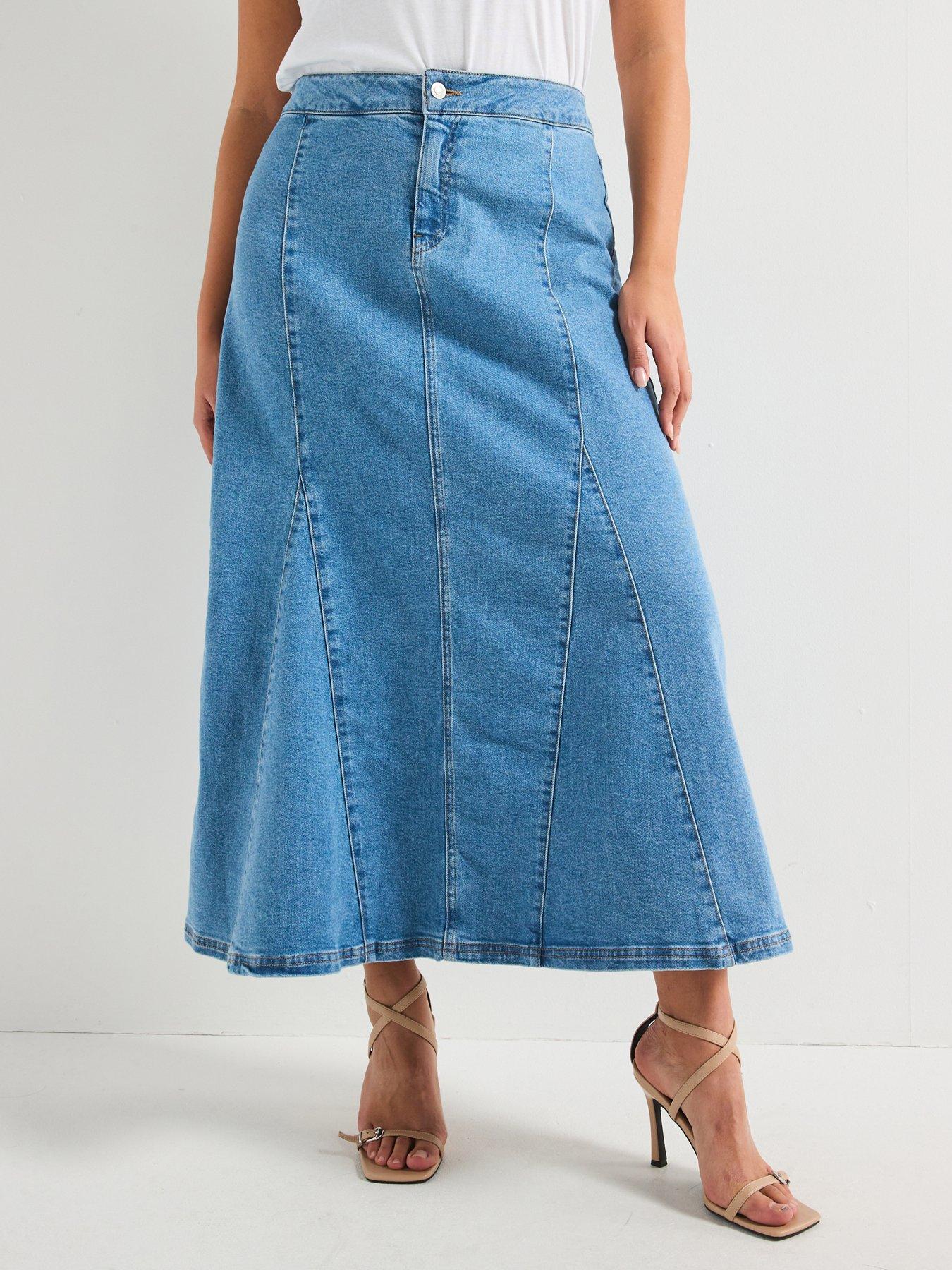 undefined Fit  &  Flare Denim Skirt - Mid Wash