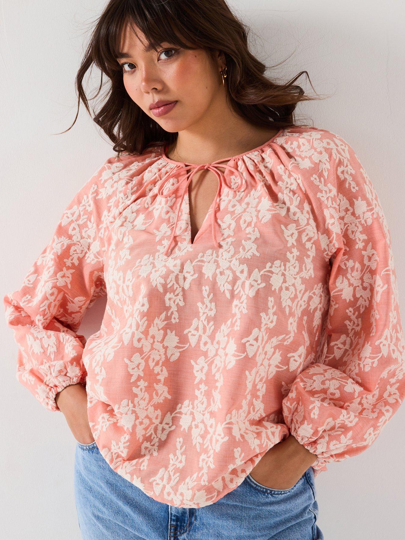 Image 1 of 6 of V by Very Curve Embroidered Blouson Blouse - Orange