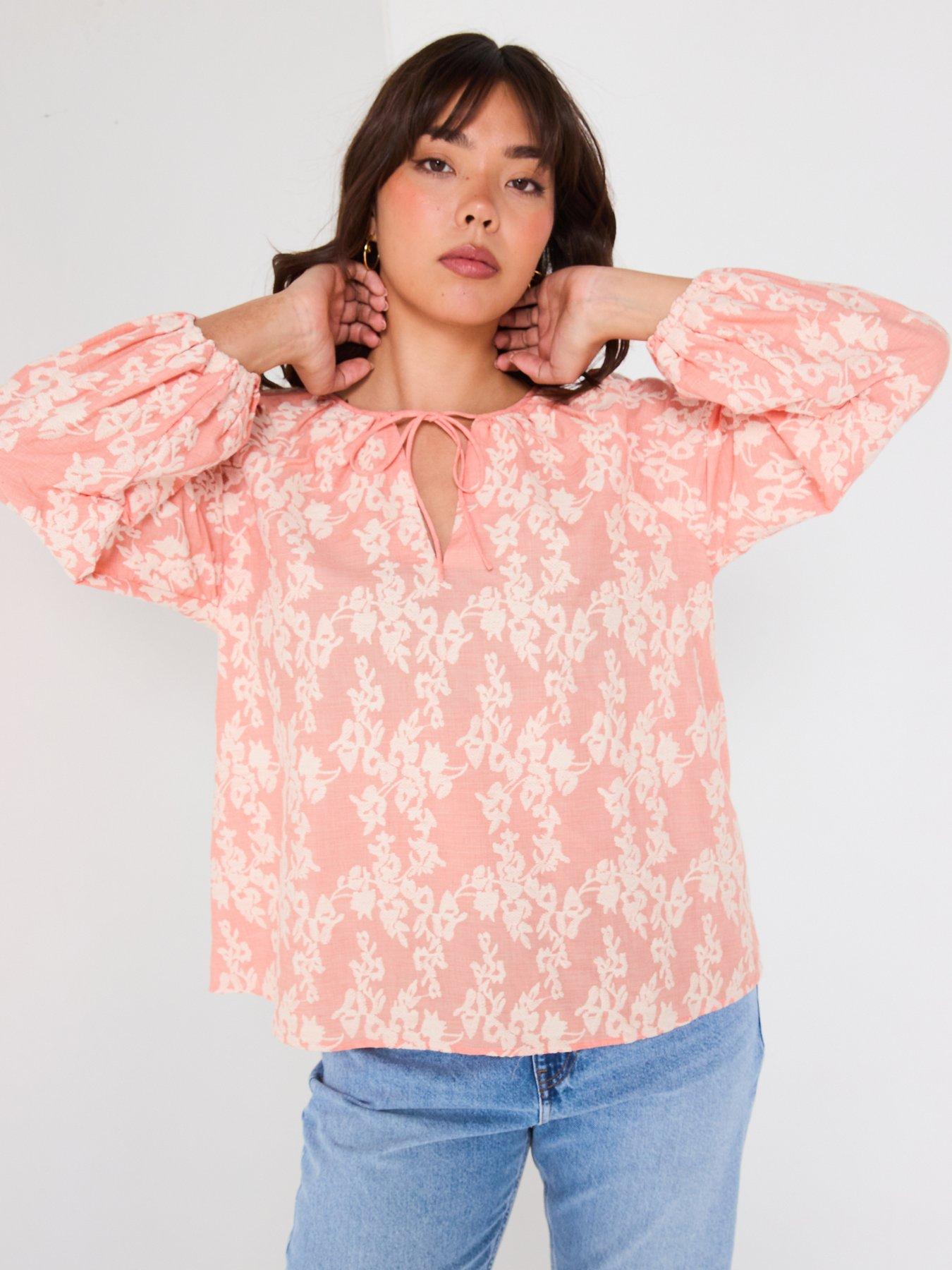 Image 6 of 6 of V by Very Curve Embroidered Blouson Blouse - Orange