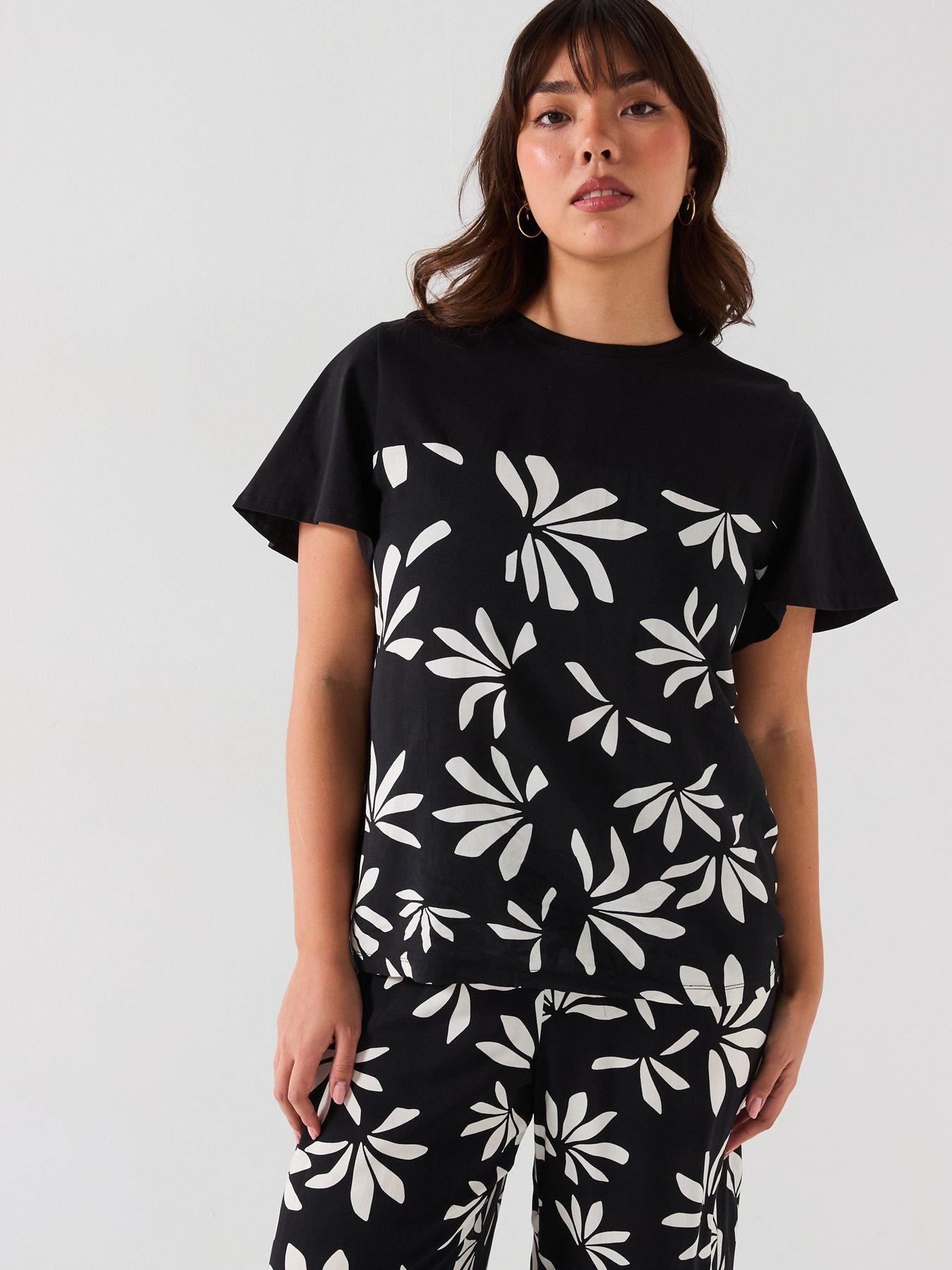undefined Woven Front Jersey Top - Black