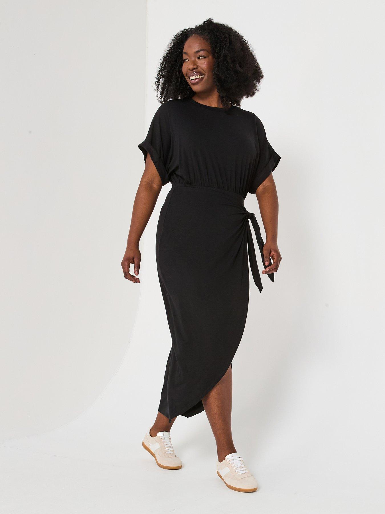 V by Very Curve Wrap Skirt T-shirt Dress - Black