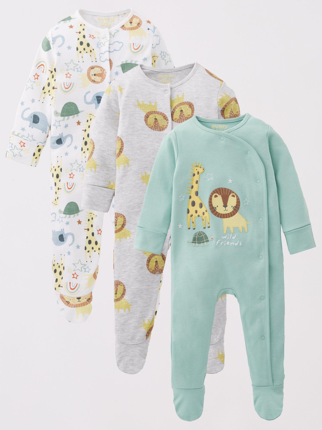 Image of Everyday Baby Boys Safari 3 Pack Sleepsuit - Multi