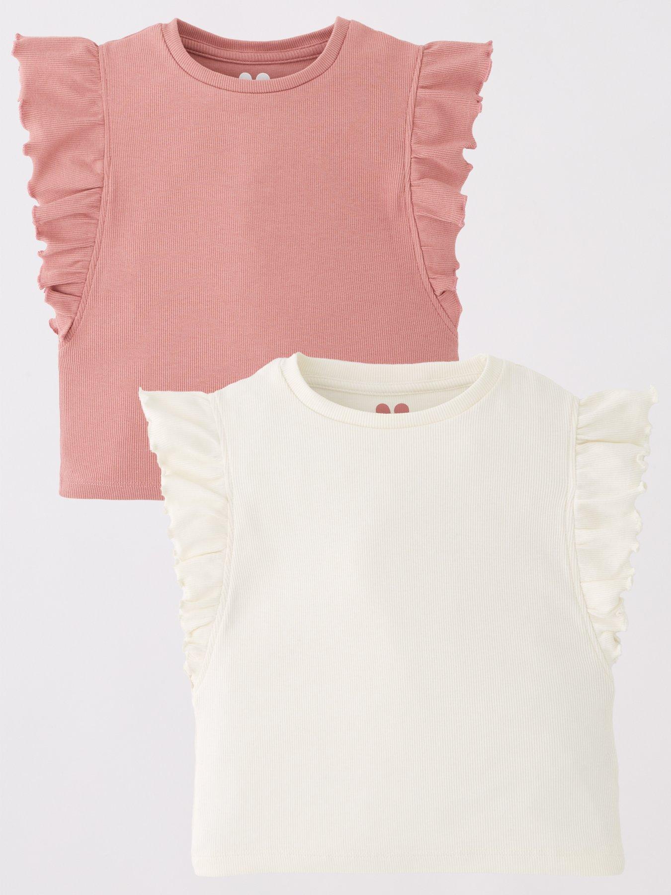 Image of V by Very Girls 2 Pack Frill Rib Crop T-Shirts - Multi