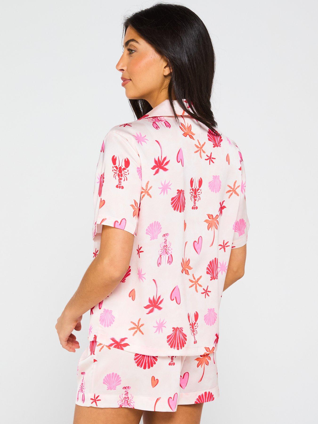 v-by-very-satin-beach-print-short-revere-set-pinkstillFront