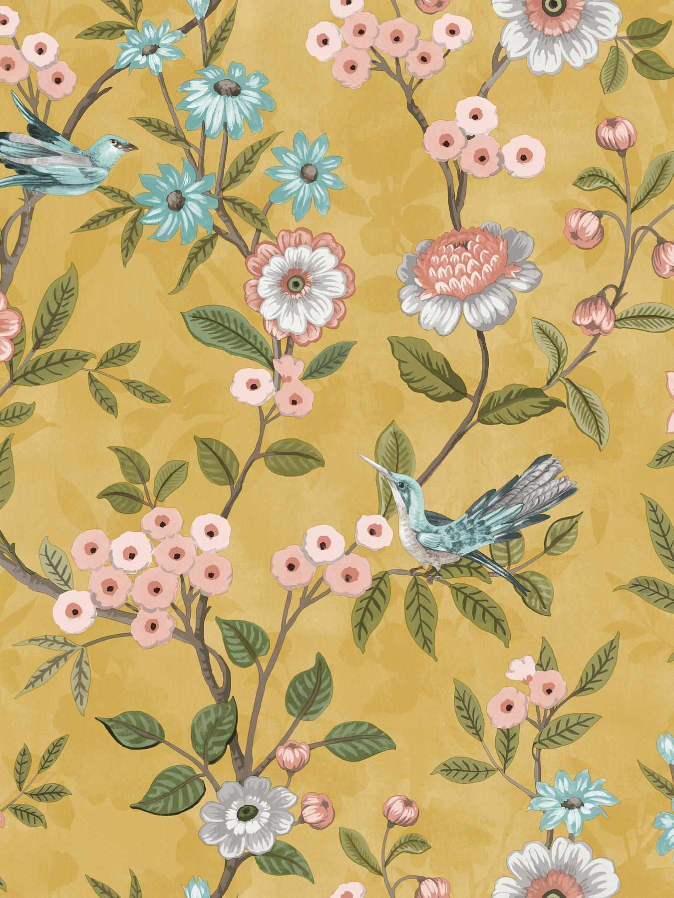 fine-decor-eleanor-floral-wallpaper-in-yellowback