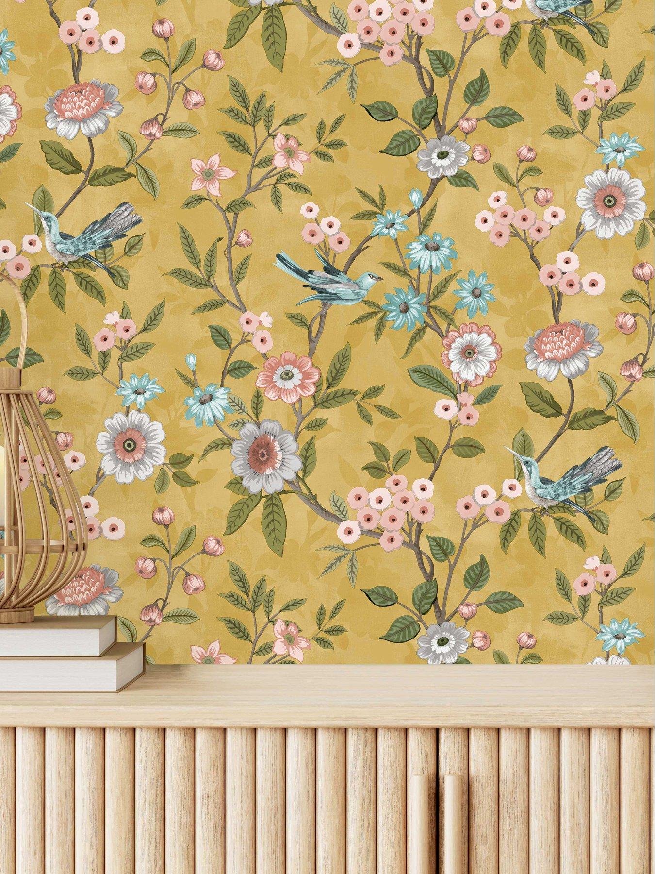 fine-decor-eleanor-floral-wallpaper-in-yellowdetail