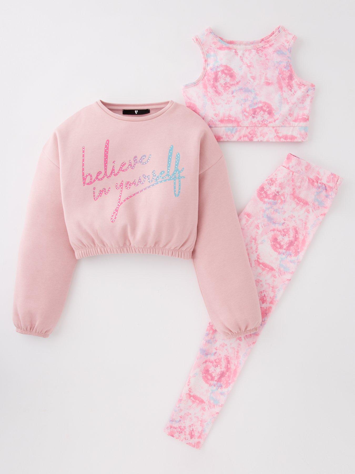 V by Very Girls 3 Piece Active Marble Set - Pink