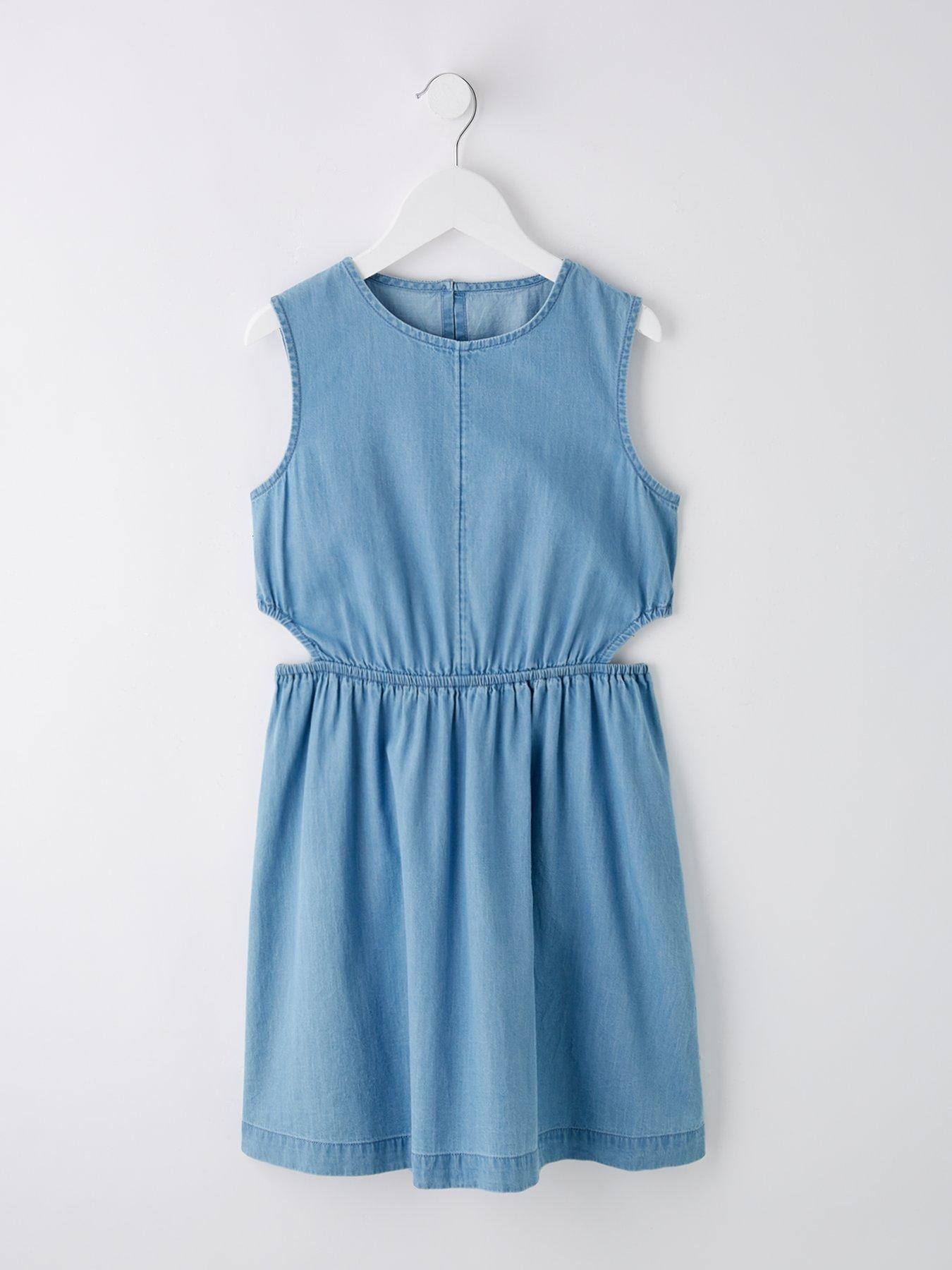 V by Very Girls Denim Cut Out Dress - Blue