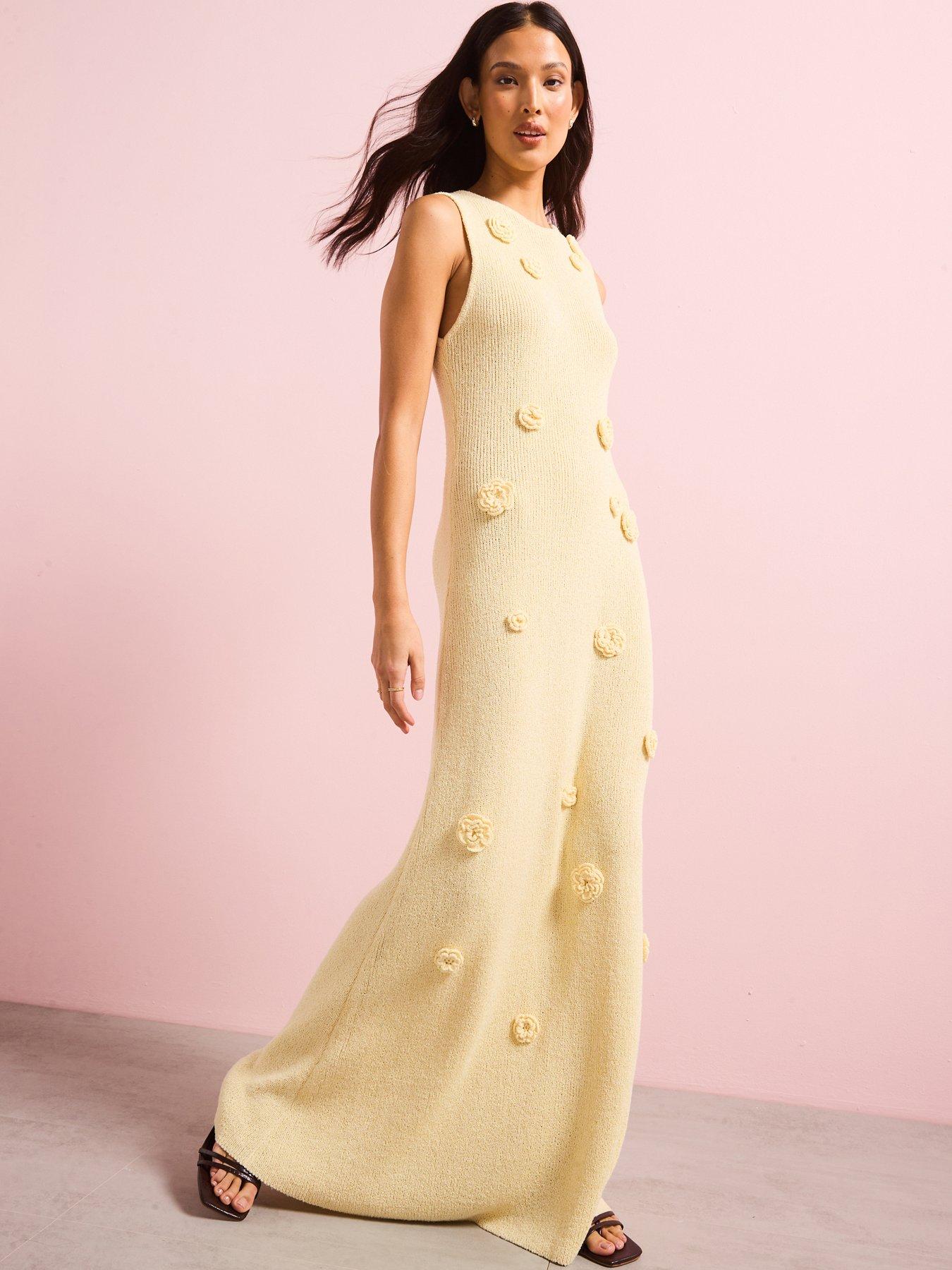 v-by-very-racer-neck-flower-applique-knitted-maxi-dress