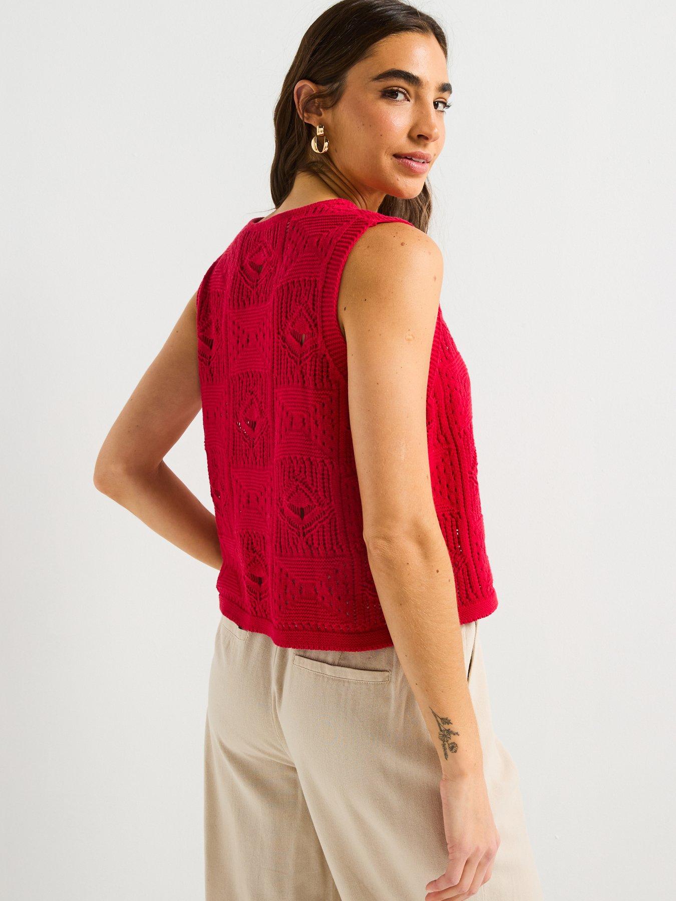 Image 2 of 5 of V by Very Cotton Rich Tie Front Textured Waistcoat - Red