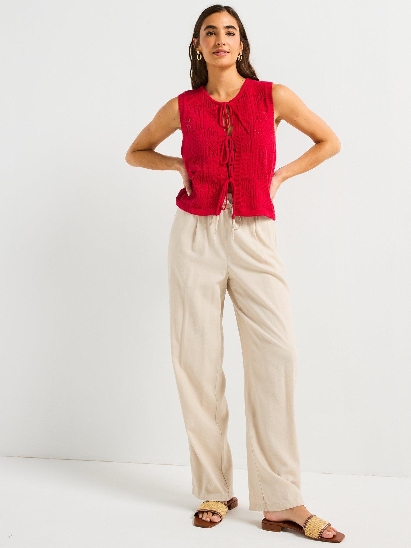 Image 3 of 5 of V by Very Cotton Rich Tie Front Textured Waistcoat - Red
