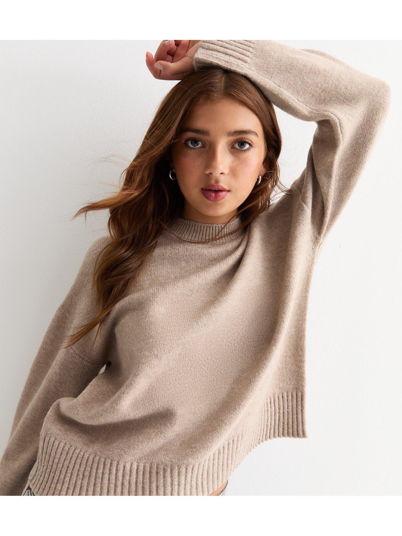 new-look-915-girls-light-brown-crew-neck-jumperoutfit