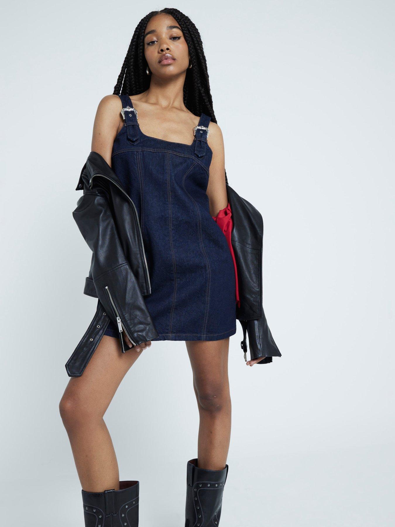 River island denim pinafore dress store
