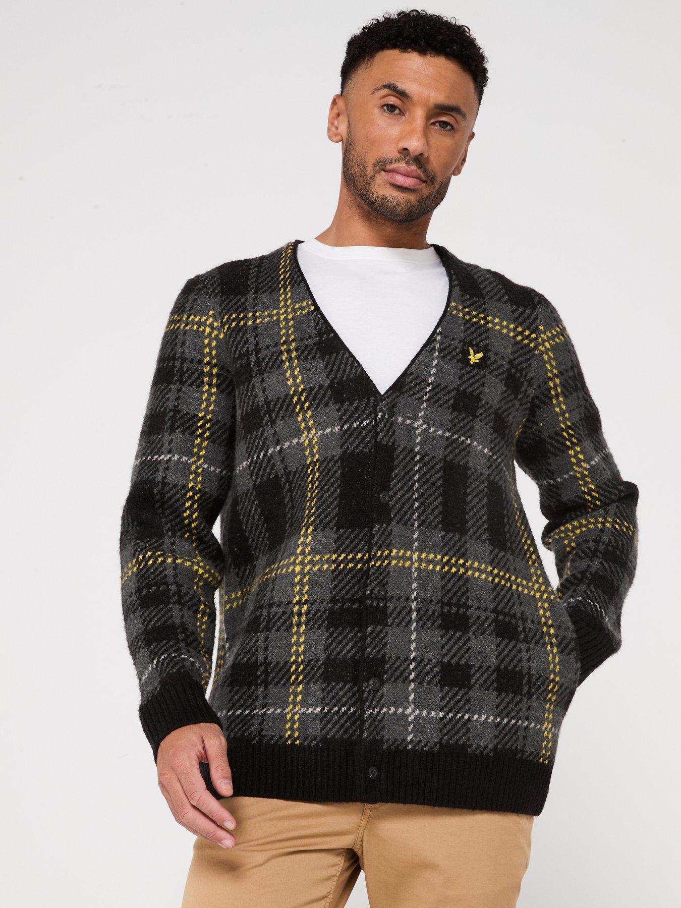 lyle-scott-brushed-tartan-knitted-cardigan-blackfront