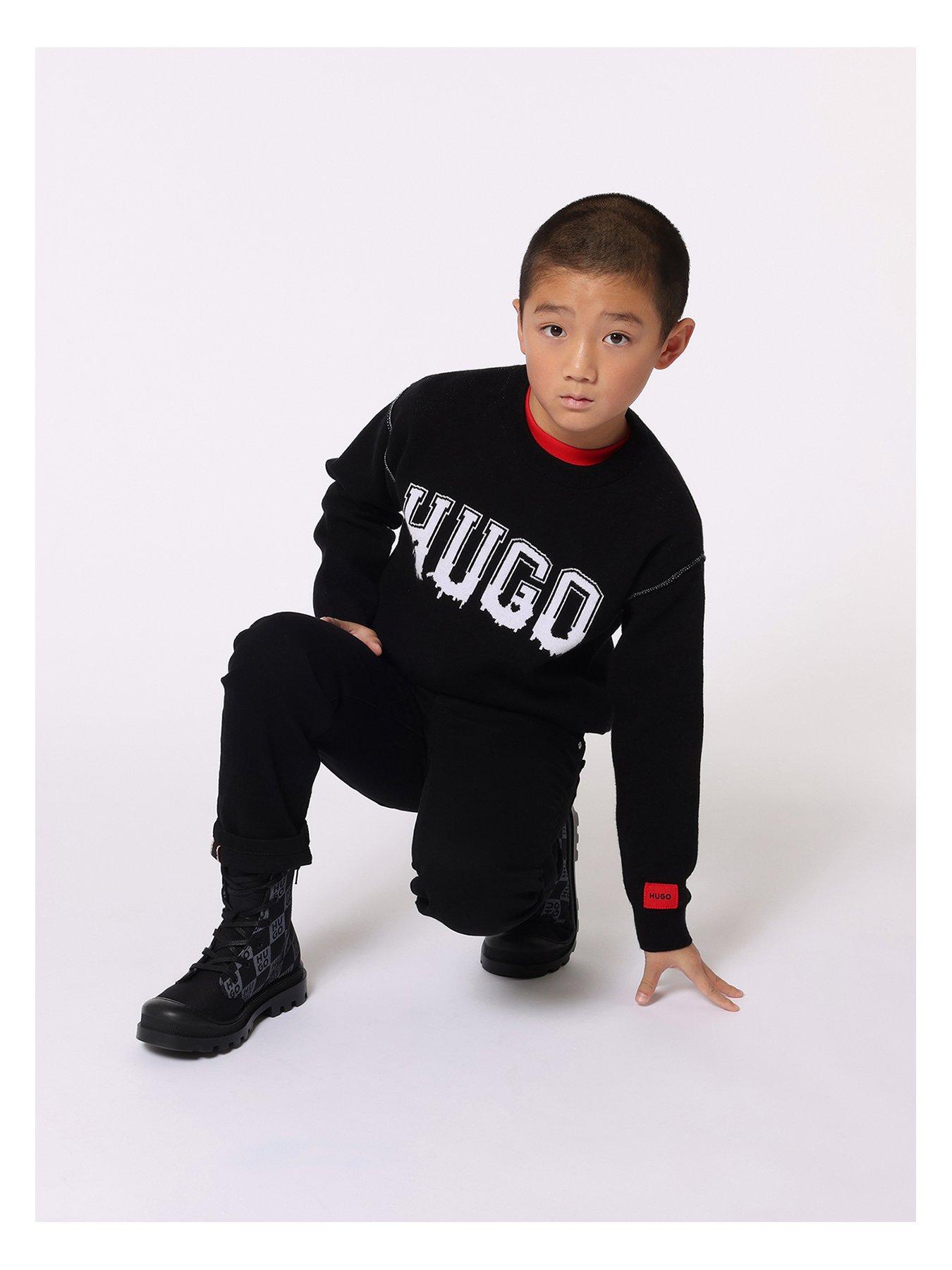 hugo-boys-logo-jumper-black