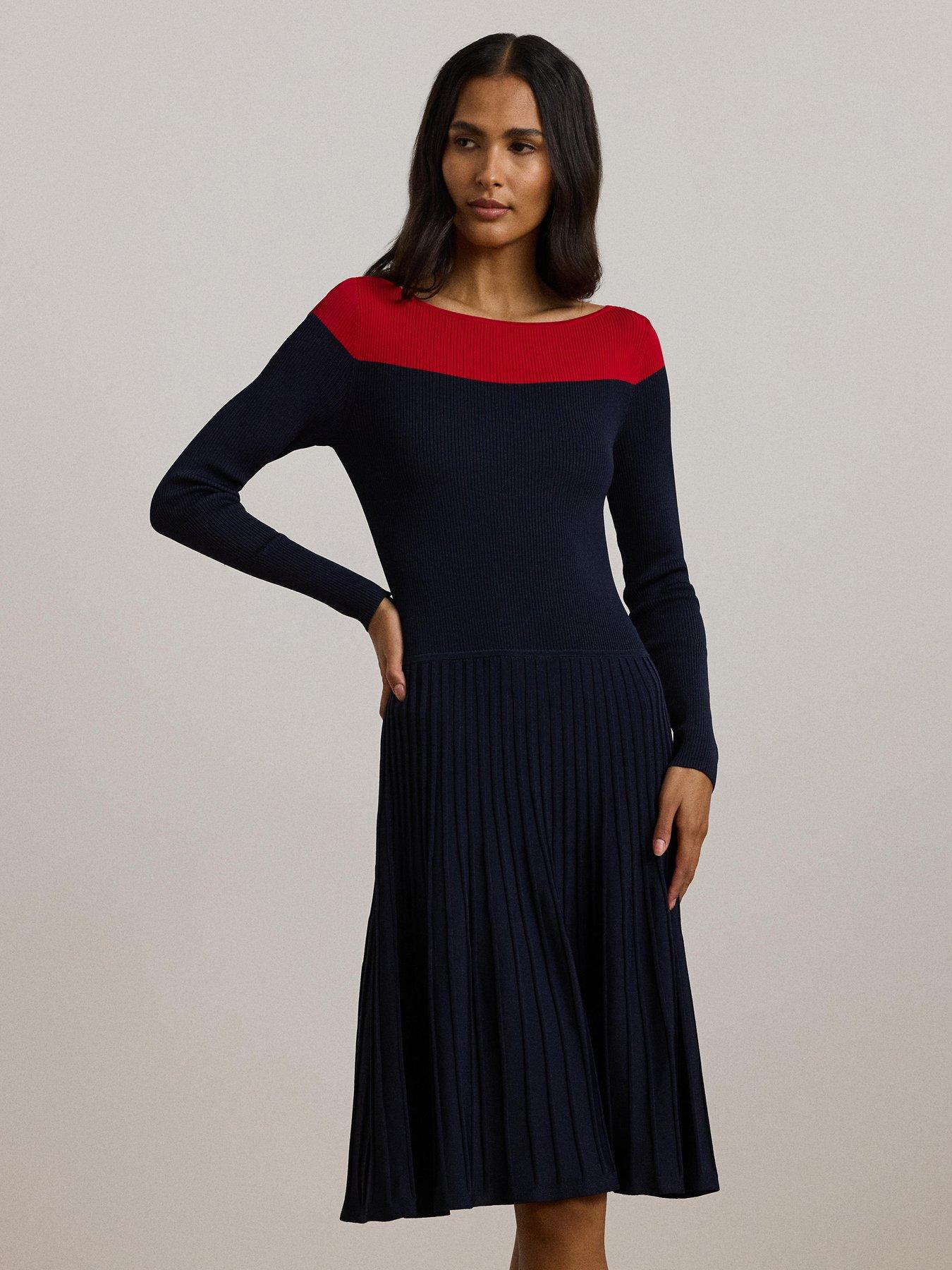 Image of Lauren by Ralph Lauren Patney Long Sleeve Day Dress - Navy