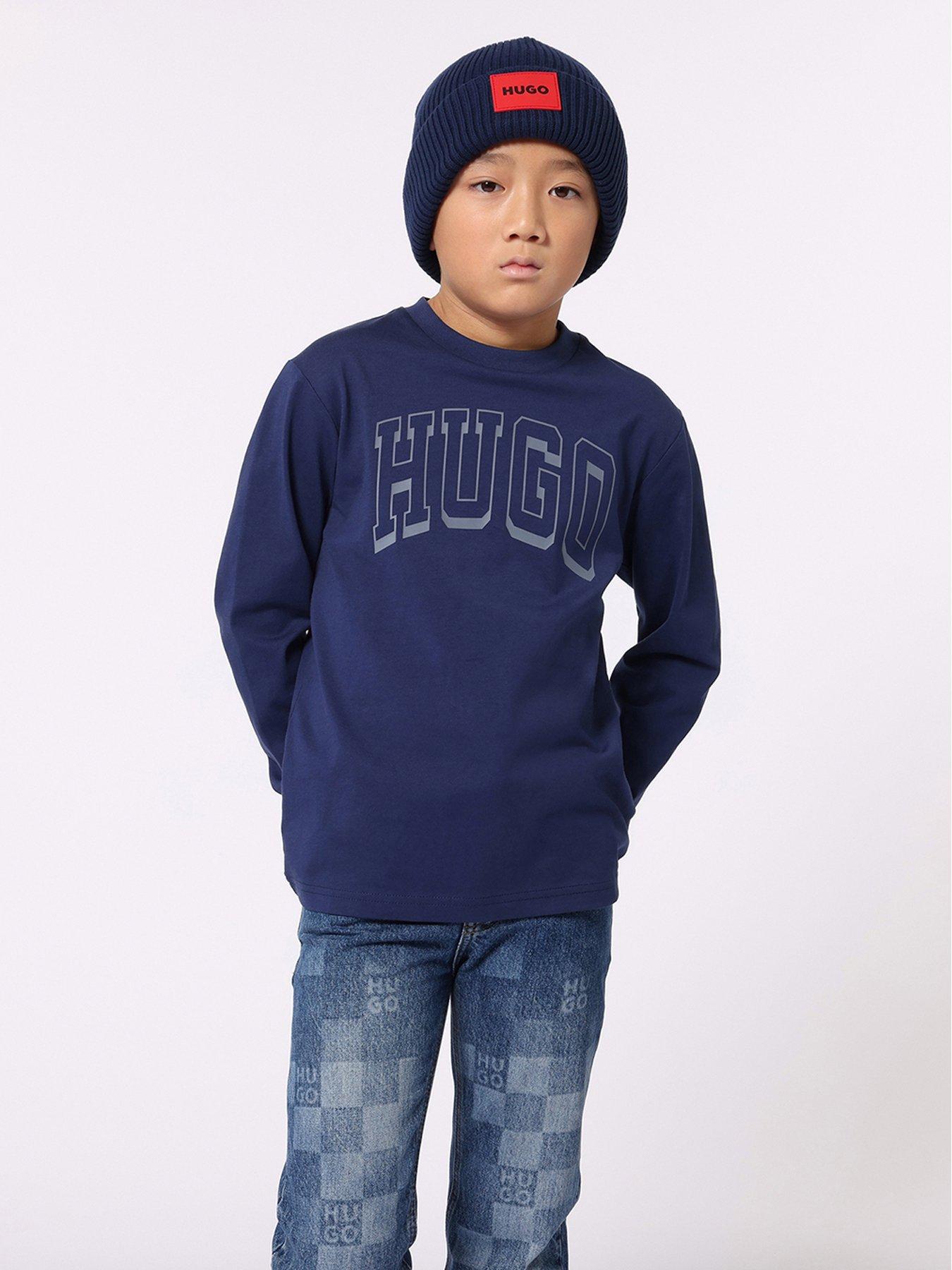 hugo-boys-square-logo-beanie-hat-bluestillFront