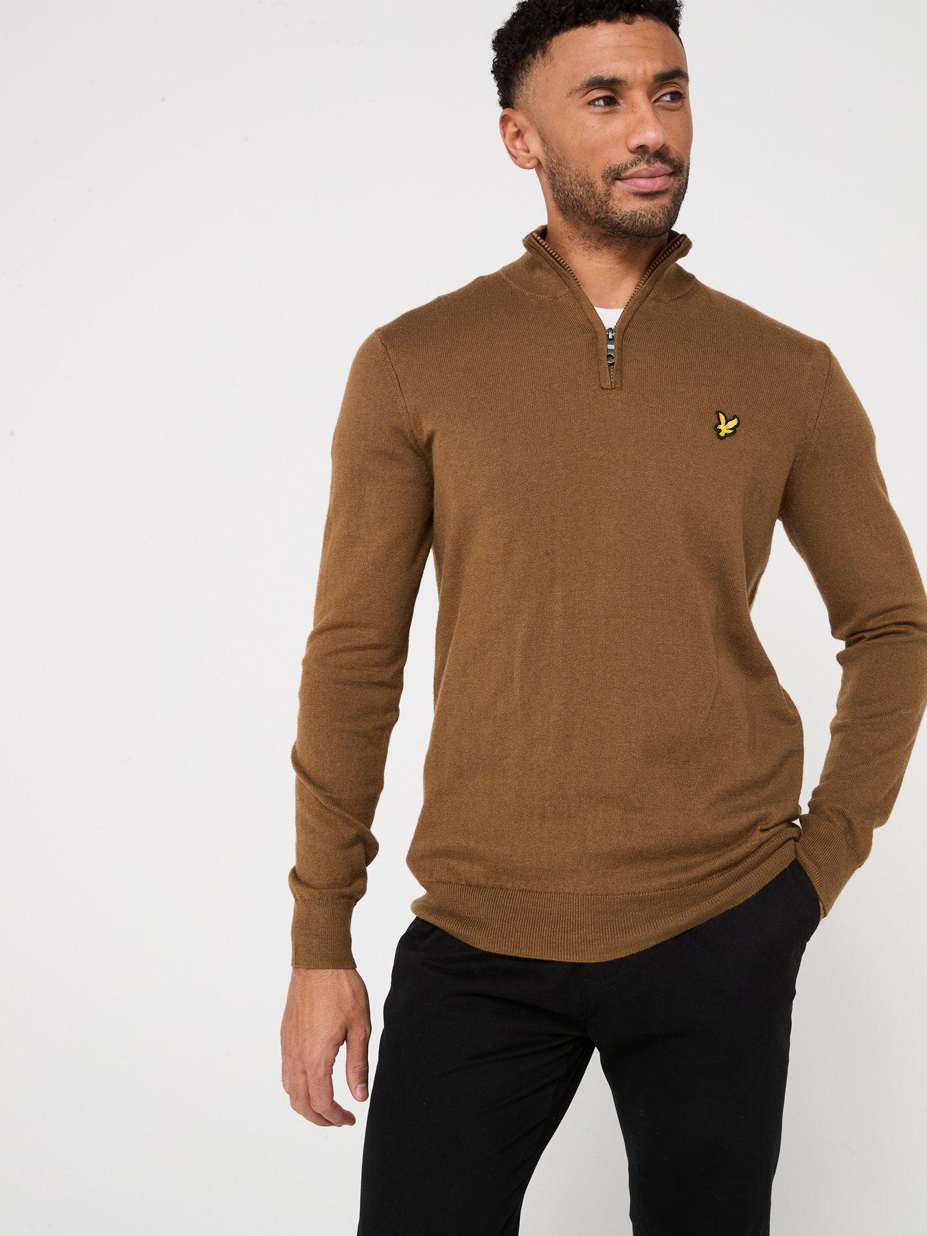 lyle-scott-cotton-merino-quarter-zip-knitted-jumper-brown