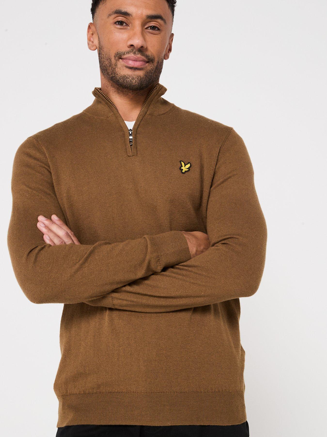 lyle-scott-cotton-merino-quarter-zip-knitted-jumper-browndetail