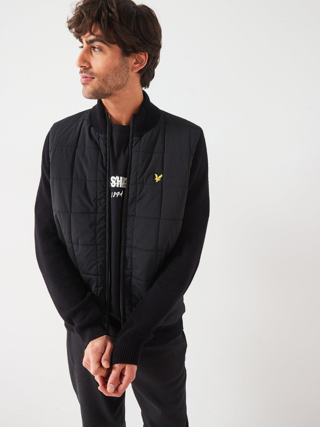 lyle-scott-lyle-amp-scott-hybrid-textured-zip-through-knitted-cardigan--black