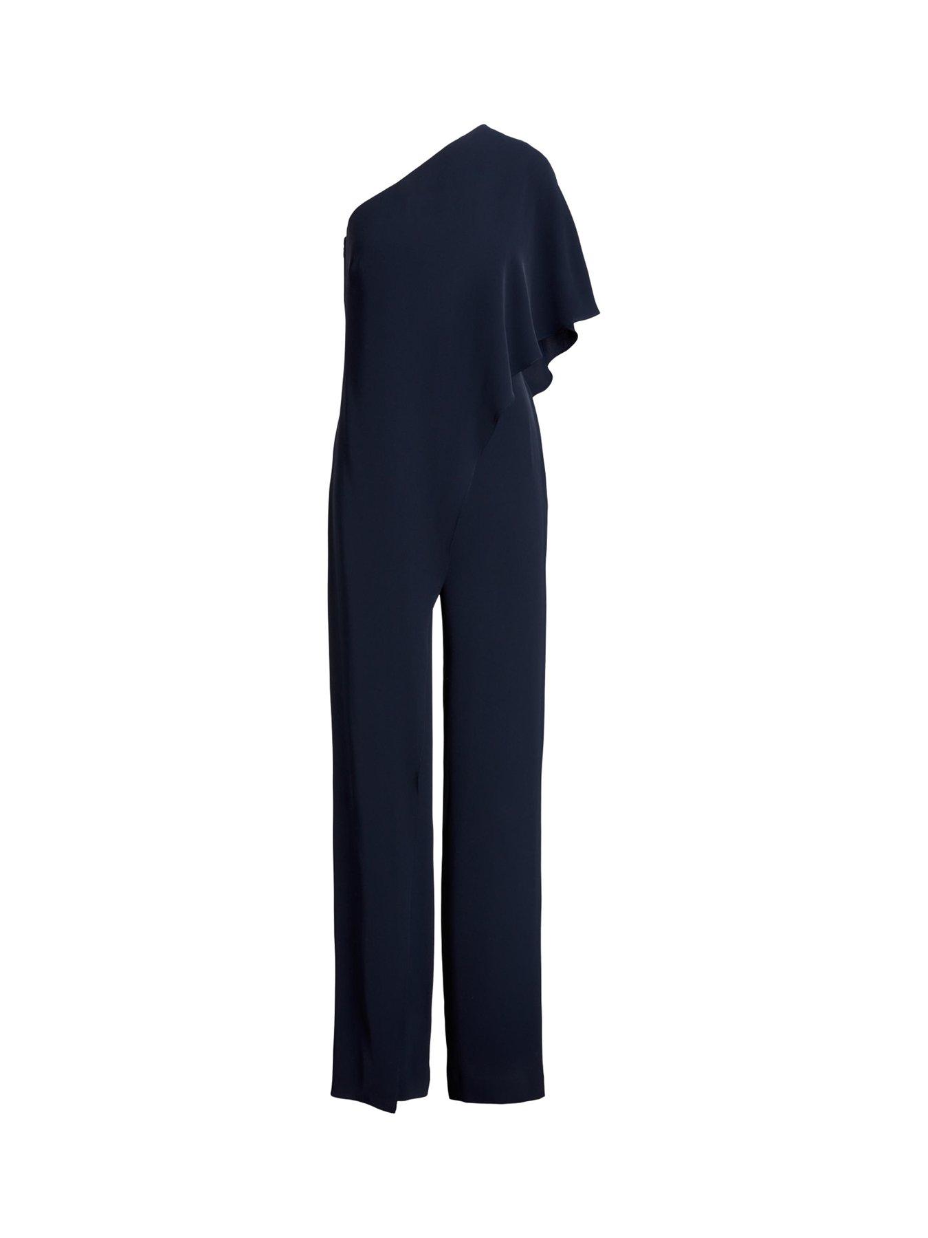 Image 6 of 6 of Lauren by Ralph Lauren Cape Georgette One-Shoulder Jumpsuit - Navy