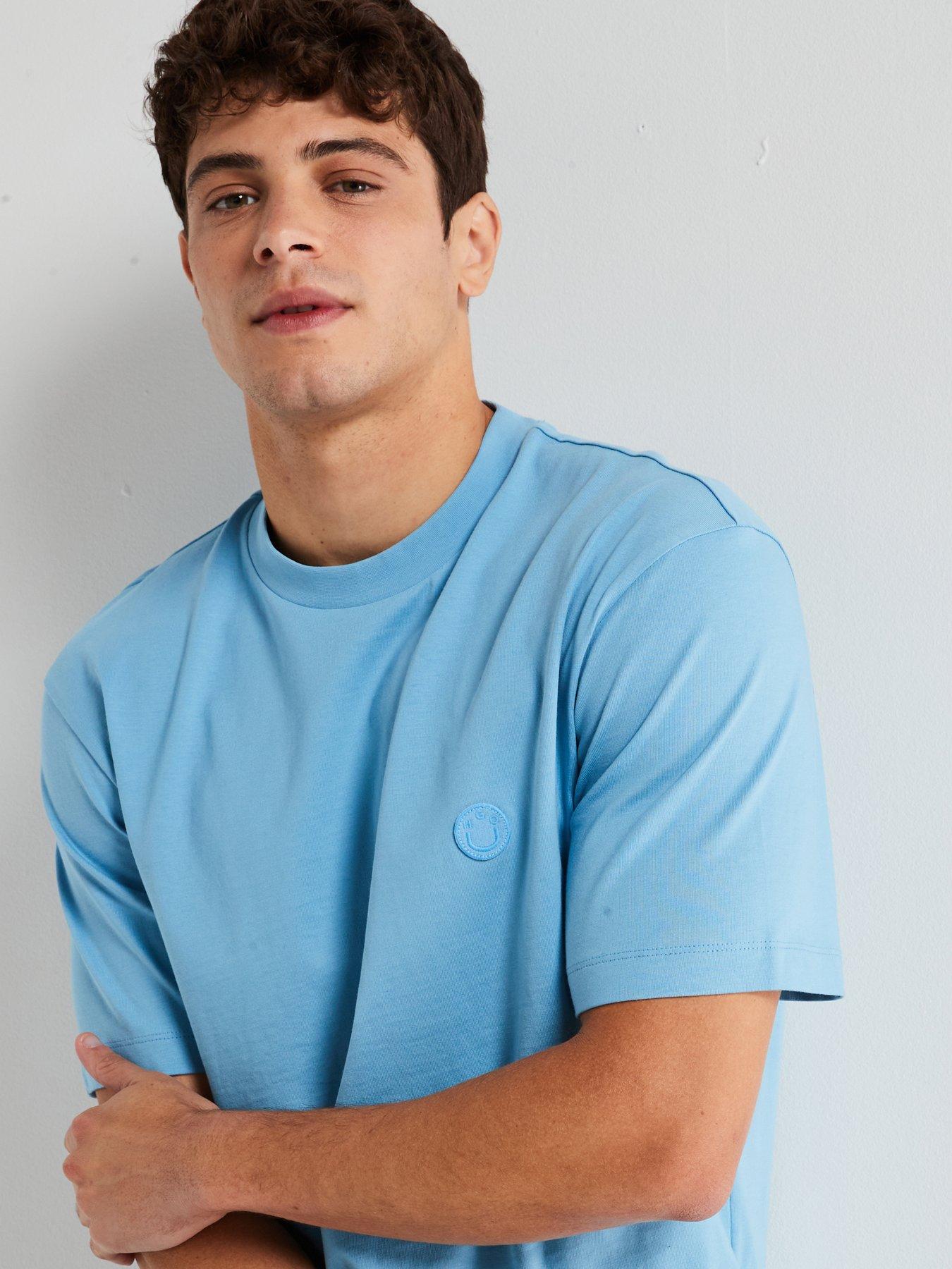 hugo-niley-regular-fit-smiley-left-chest-logo-t-shirt-blue