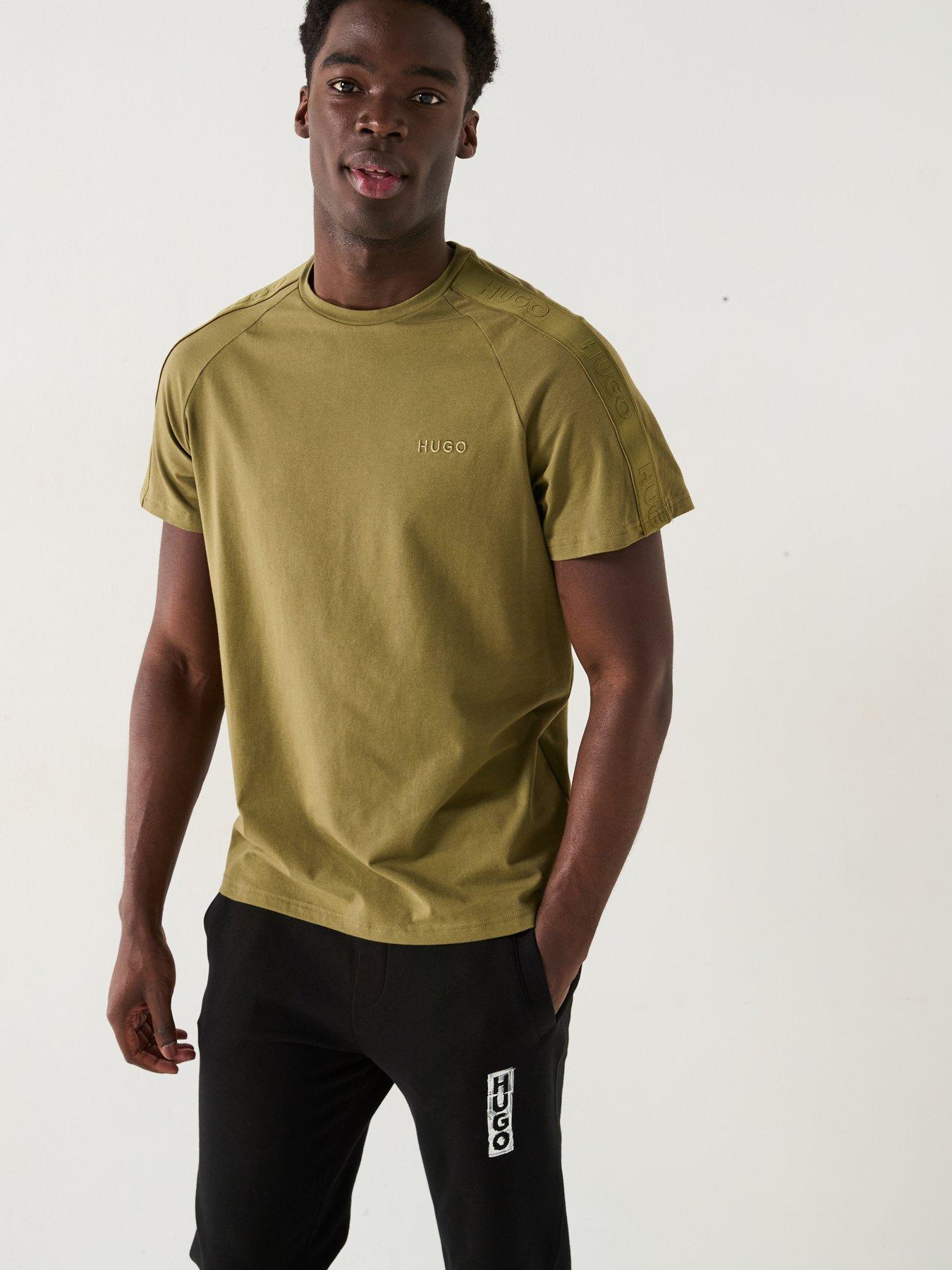 hugo-hugo-regular-fit-tonal-tape-logo-t-shirt-khaki